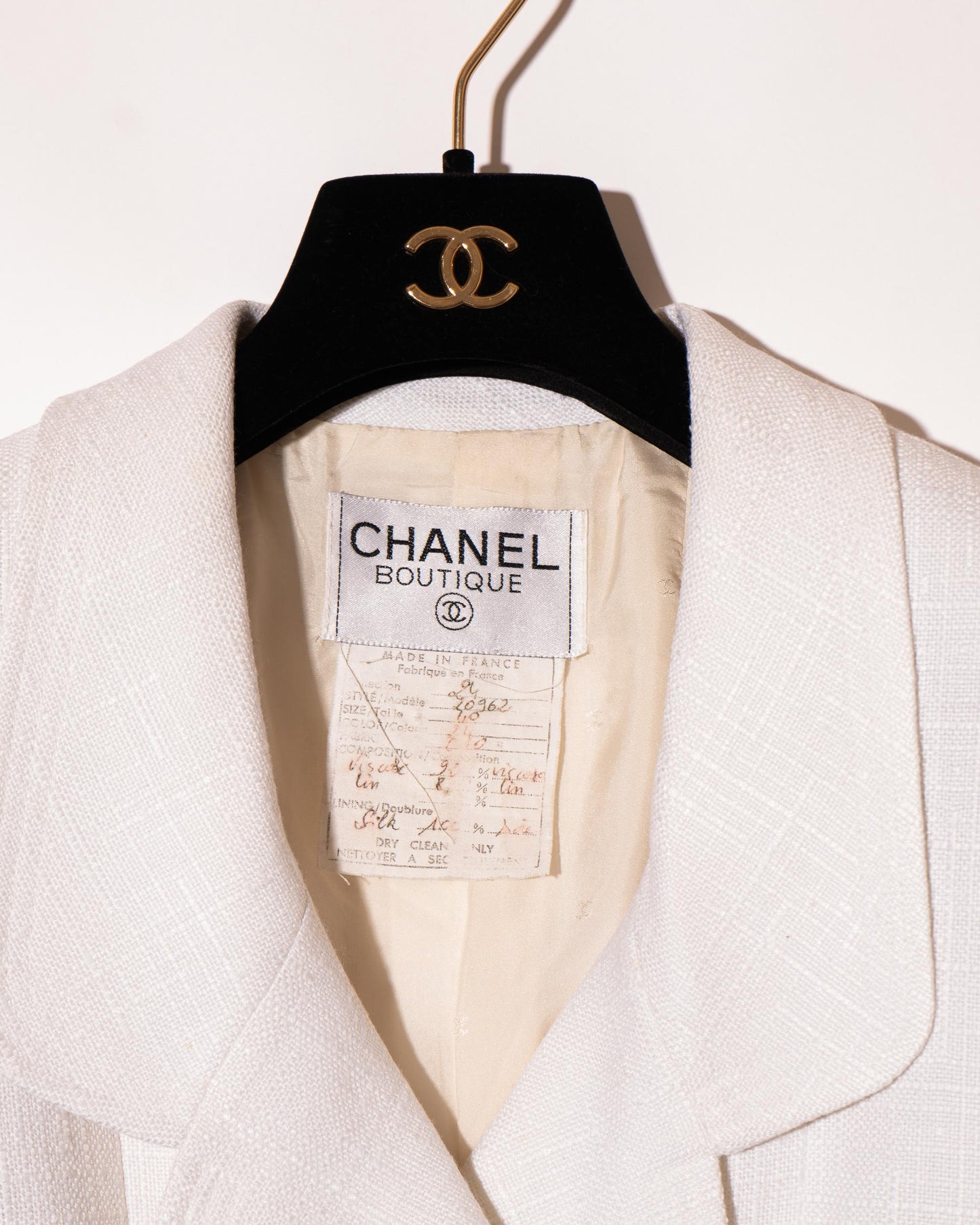 FR36-38 Chanel Cruise 1990 Double-Breasted Two-Pocketed Linen Blend Jacket - Vintage Chanel Jacket - - Rarchive.