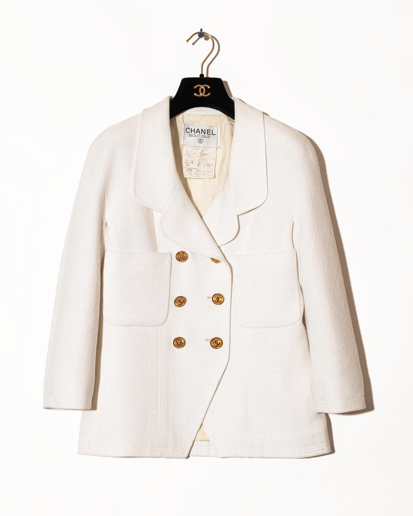 FR36-38 Chanel Cruise 1990 Double-Breasted Two-Pocketed Linen Blend Jacket - Vintage Chanel Jacket - - Rarchive.