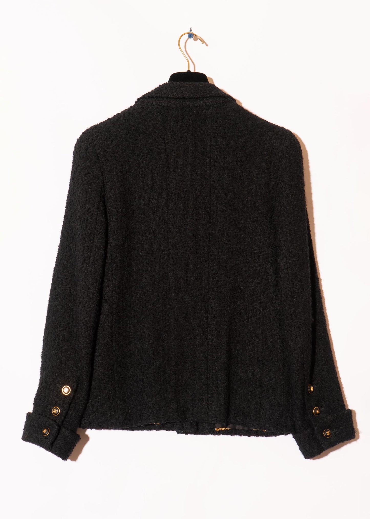 FR36-38 Rare Chanel Fall 1995 Four Pocket Black Tweed Boucle Jacket - Vintage Chanel Jacket - - Rarchive.