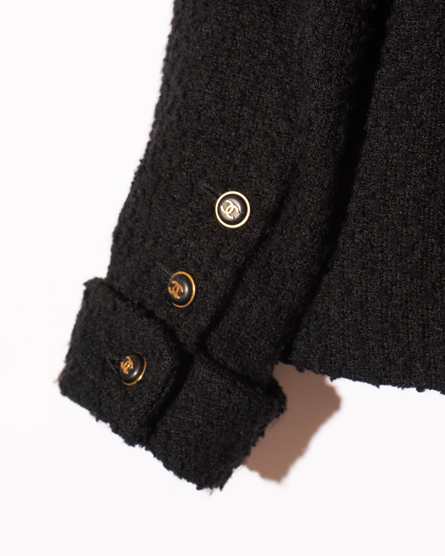 FR36-38 Rare Chanel Fall 1995 Four Pocket Black Tweed Boucle Jacket - Vintage Chanel Jacket - - Rarchive.