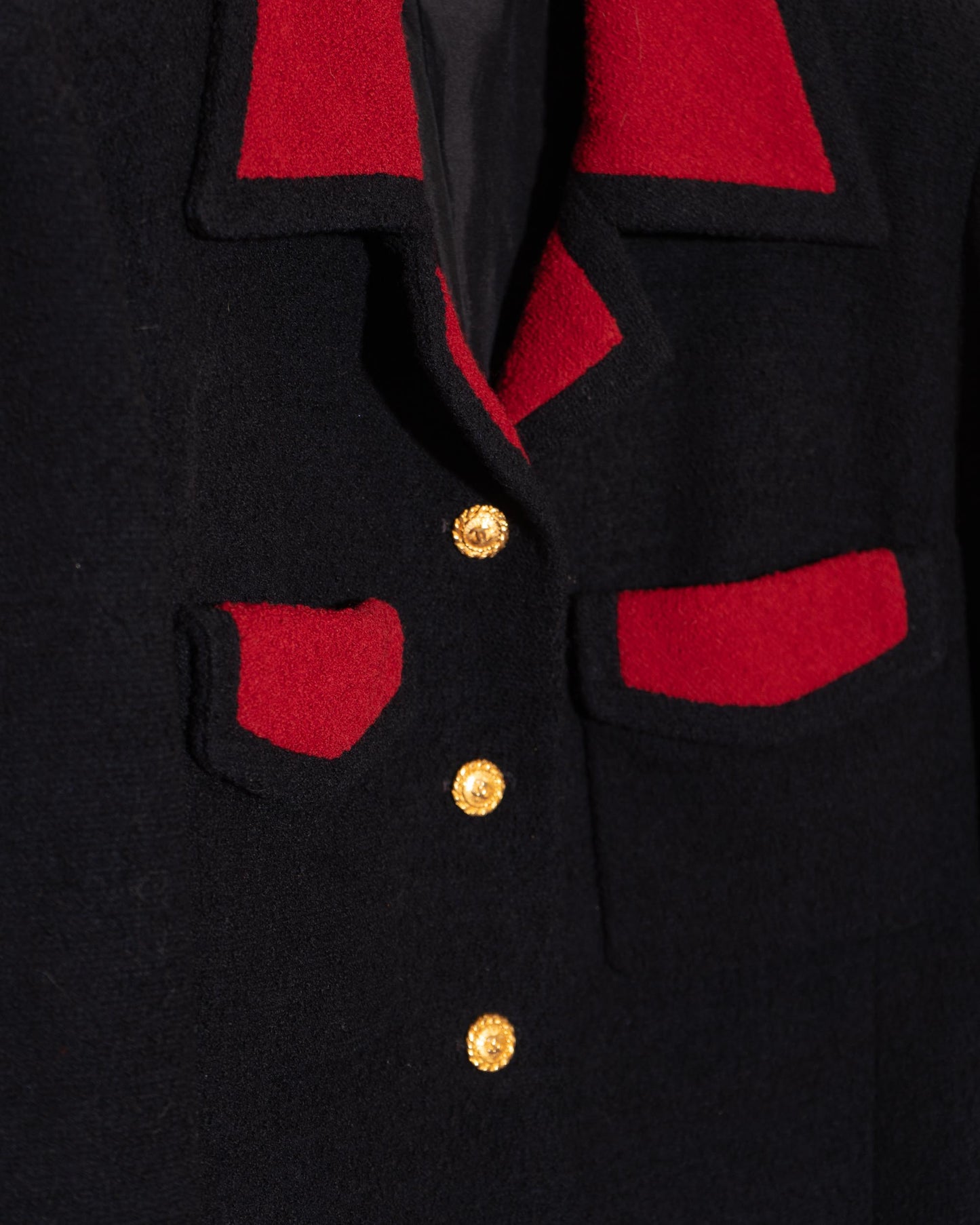 FR38-40 Chanel 1980s Two Pocket Dark Navy and Red Tweed Jacket - Vintage Chanel Jacket - - Rarchive.