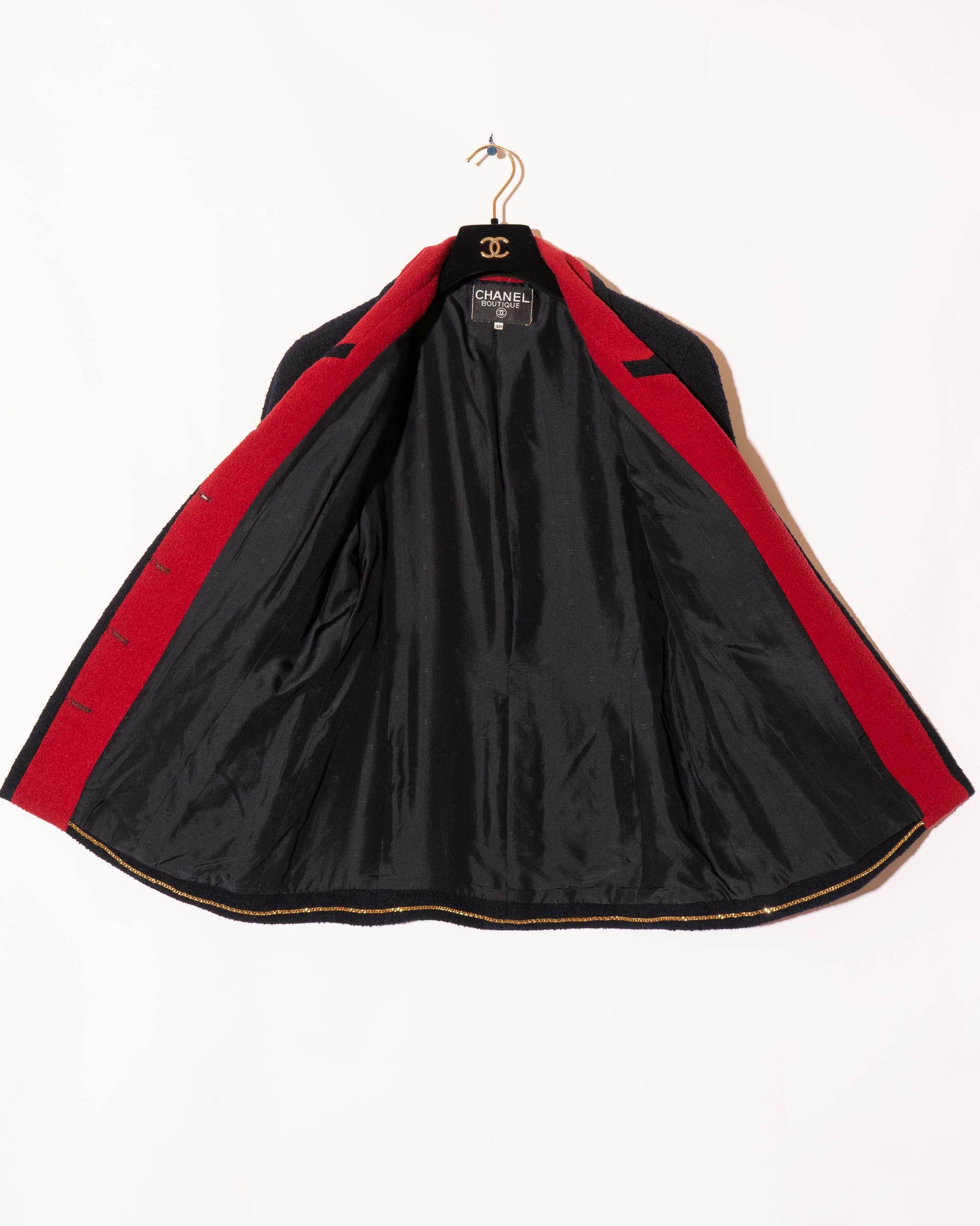 FR38-40 Chanel 1980s Two Pocket Dark Navy and Red Tweed Jacket - Vintage Chanel Jacket - - Rarchive.