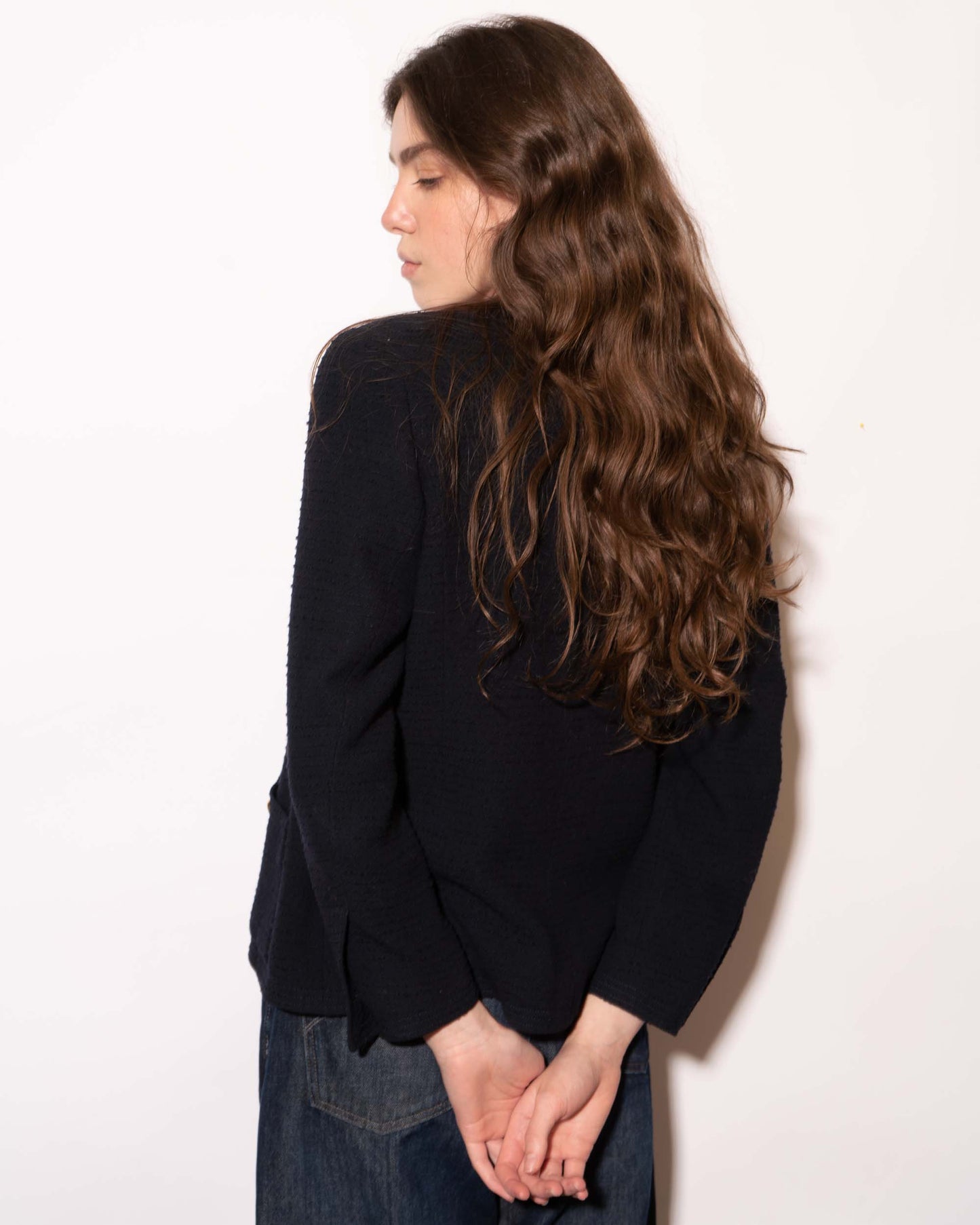 FR38-40 Chanel 1990s Classic Collarless Four Pocket Textured Light Wool Tweed Jacket - Vintage Chanel Jacket - - Rarchive.