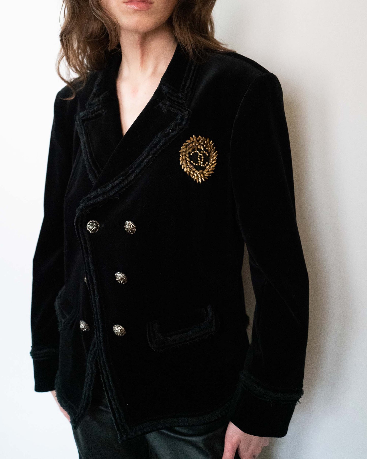 FR42-44 Chanel Spring 2010 Double Breasted Fitted Cut Velvet Jacket - Vintage Chanel Jacket - - Rarchive.