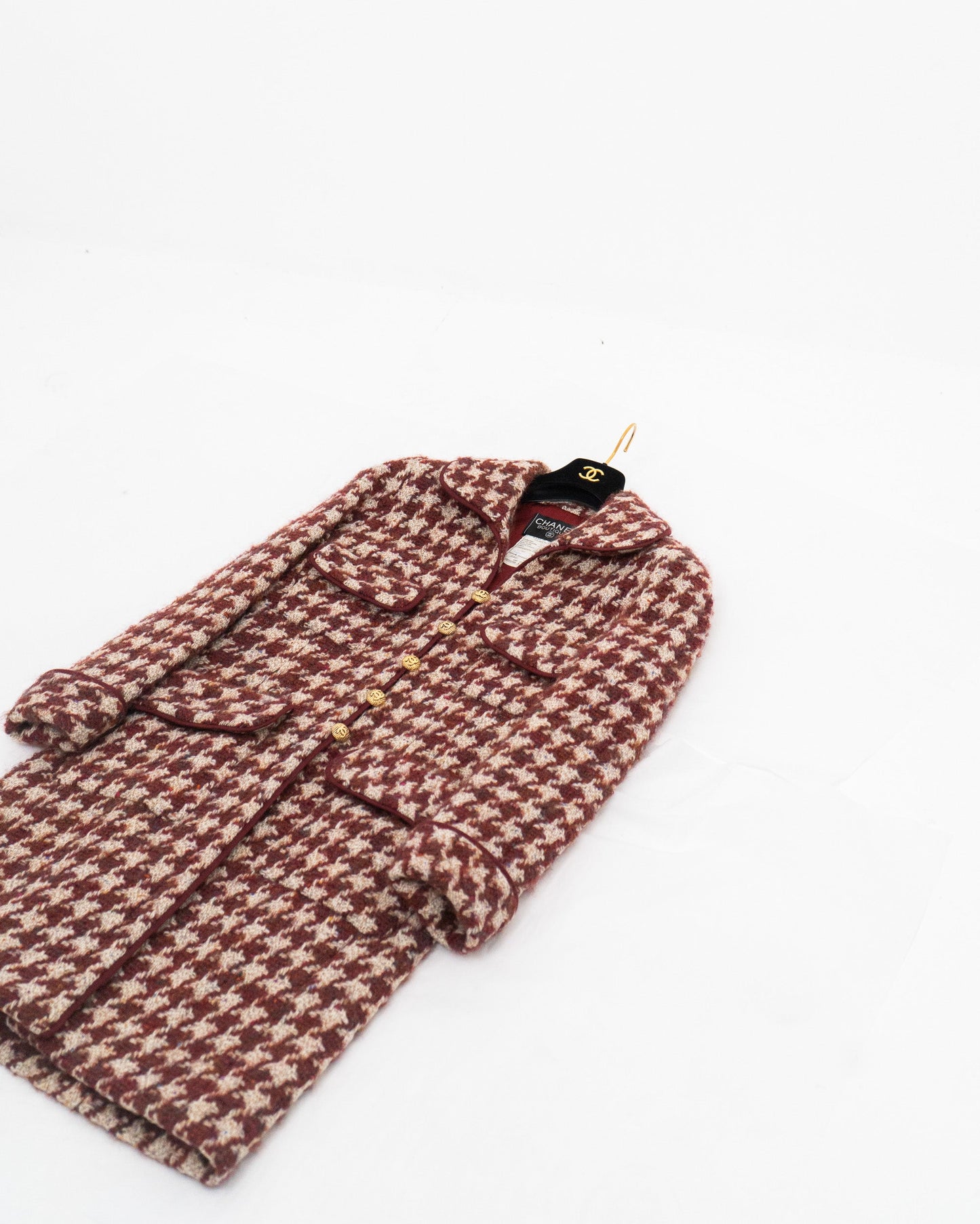 FR34-36 Rare Chanel Fall 1990 Four Pocket Houndstooth Tweed Coat