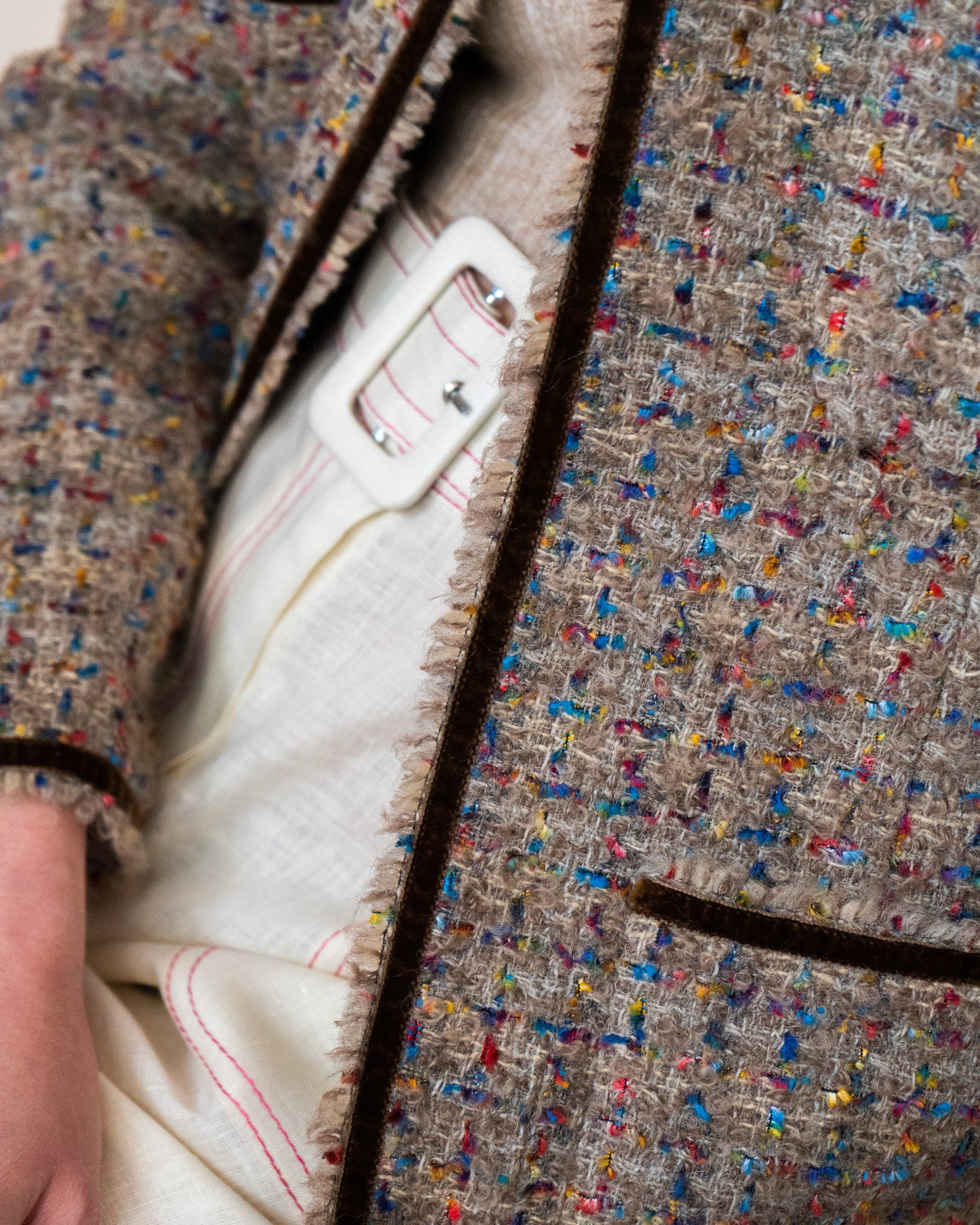 FR36-38 Rare Chanel Fall 1990 Four Pocket Collarless Fantasy Tweed Jacket - Vintage Chanel Jacket - - Rarchive.