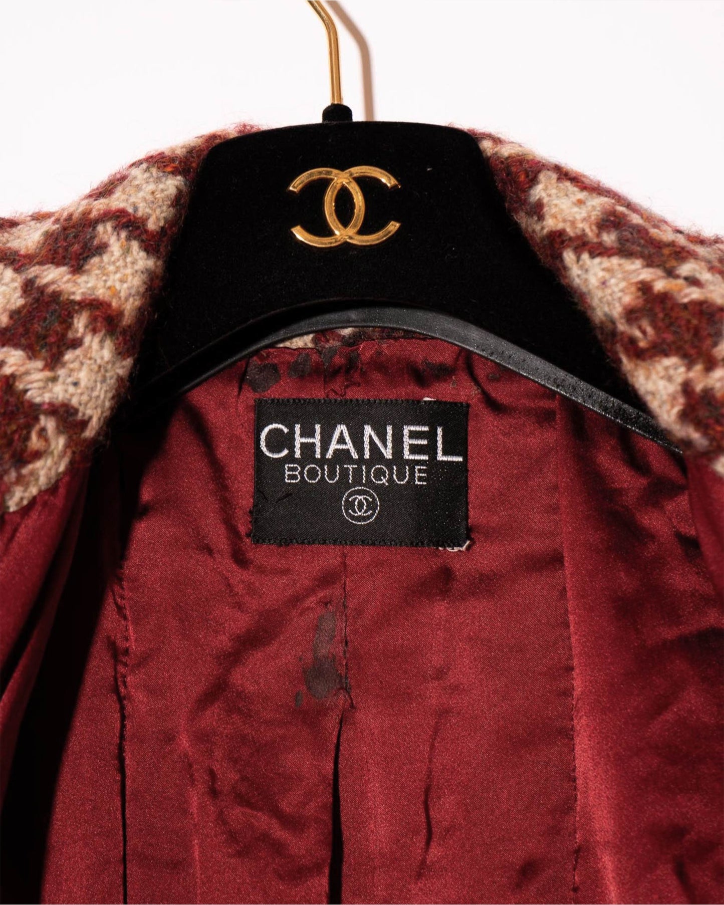 FR34-36 Rare Chanel Fall 1990 Four Pocket Houndstooth Tweed Coat