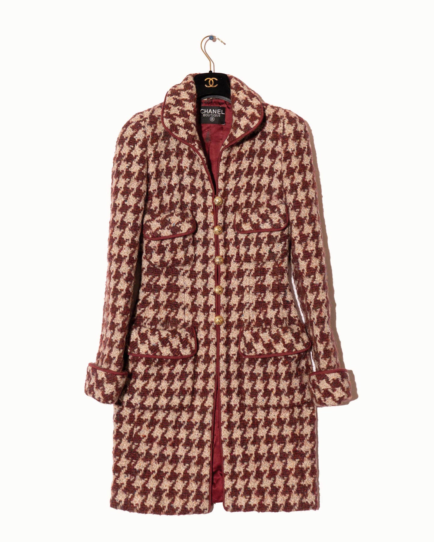 FR34-36 Rare Chanel Fall 1990 Four Pocket Houndstooth Tweed Coat