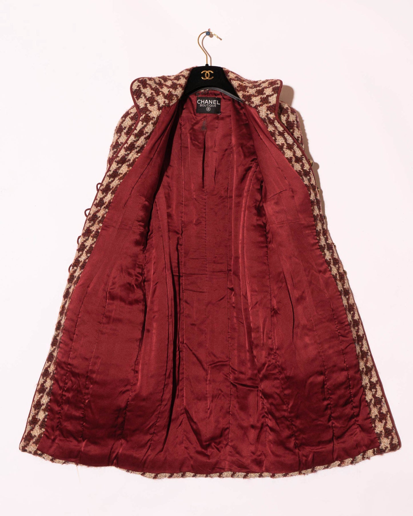 FR34-36 Rare Chanel Fall 1990 Four Pocket Houndstooth Tweed Coat