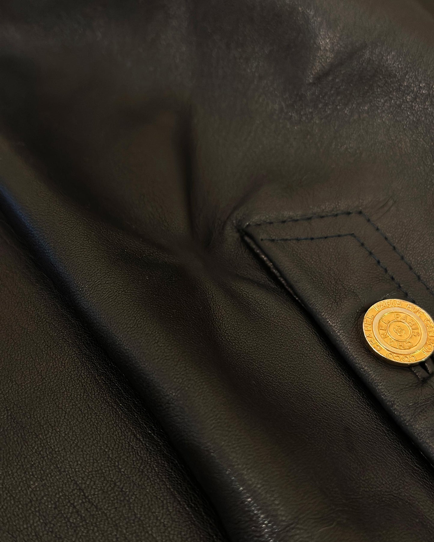 FR38-42 Chanel 1980s Double Breasted Four Pocket Black Leather Jacket - Vintage Chanel Jacket -   - Rarchive.