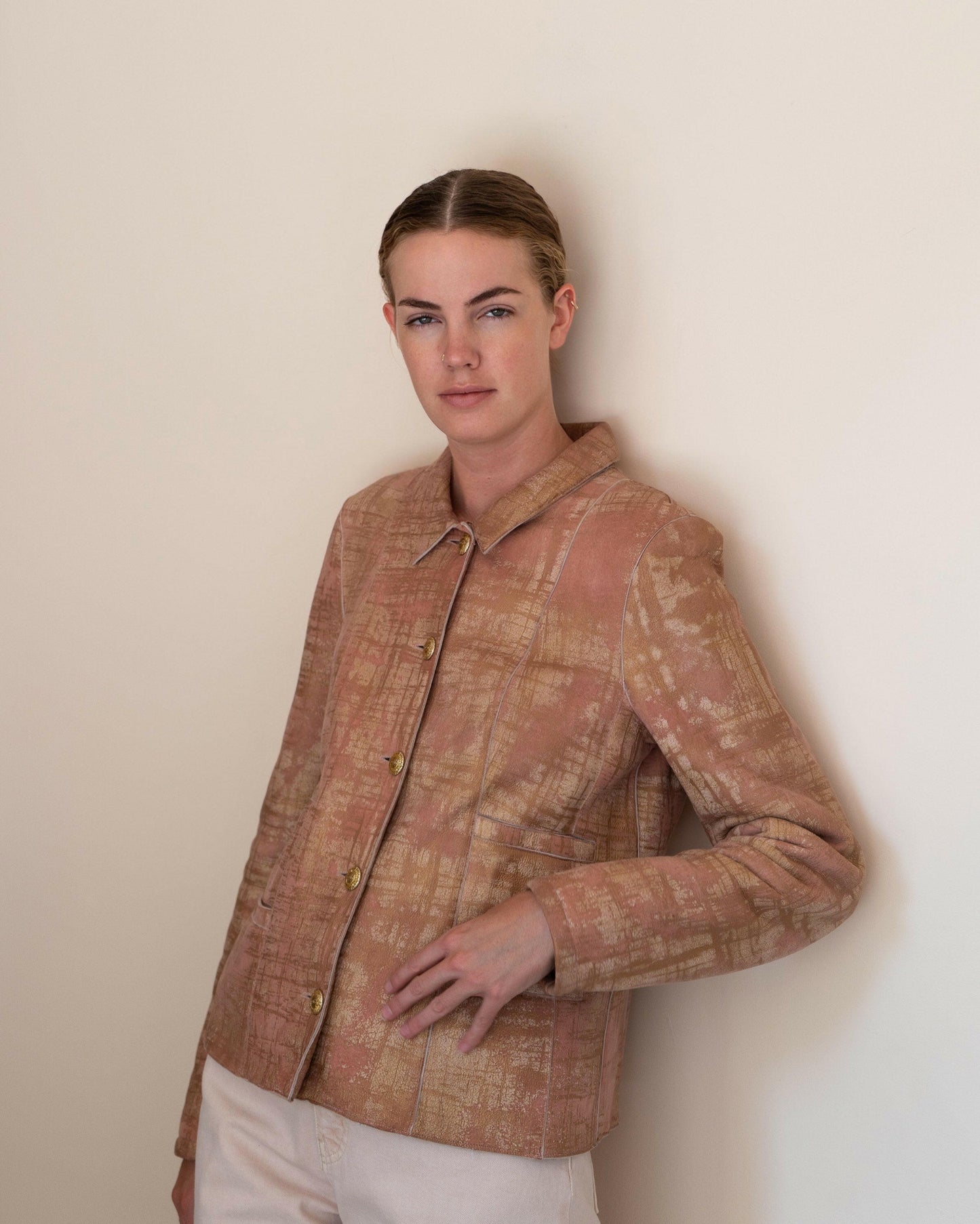 FR40-42 Chanel Fall 2005 Four Pocketed Peach and Gold Shearling Jacket - Vintage Chanel Jacket - - Rarchive.