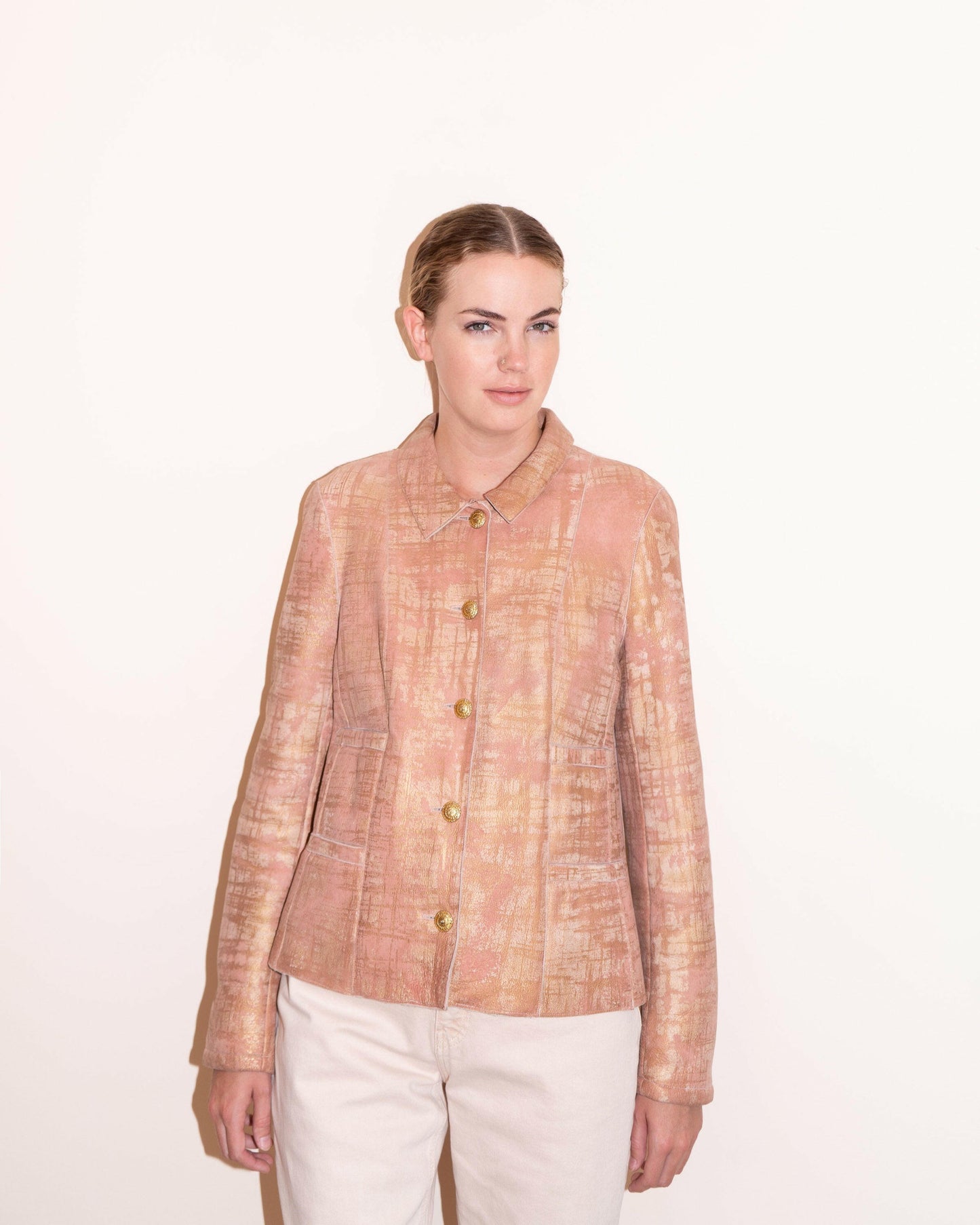 FR40-42 Chanel Fall 2005 Four Pocketed Peach and Gold Shearling Jacket - Vintage Chanel Jacket - - Rarchive.