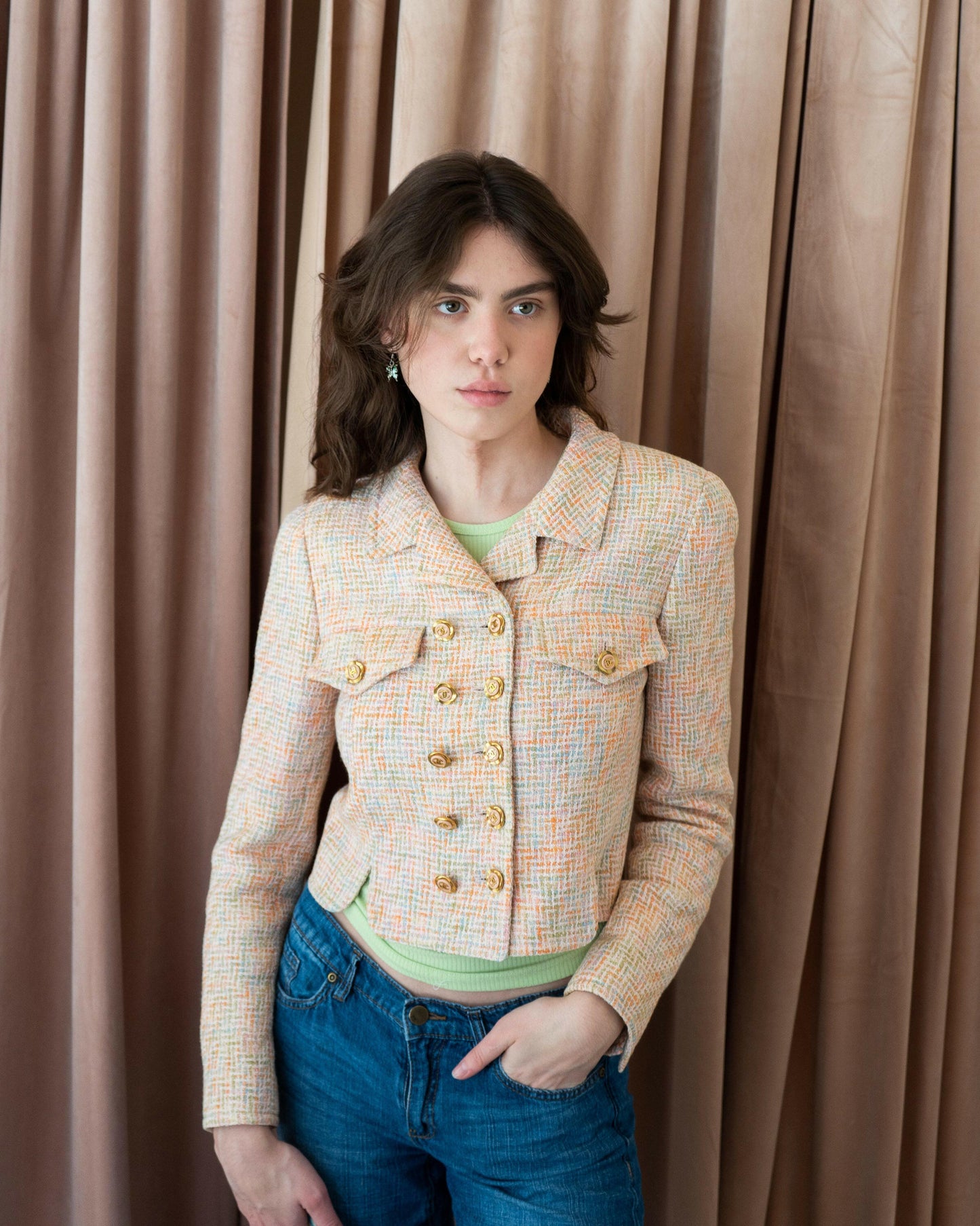 FR34-36 Rare Chanel Cruise 1994 Two Pocketed Cropped Multicolor Tweed Jacket