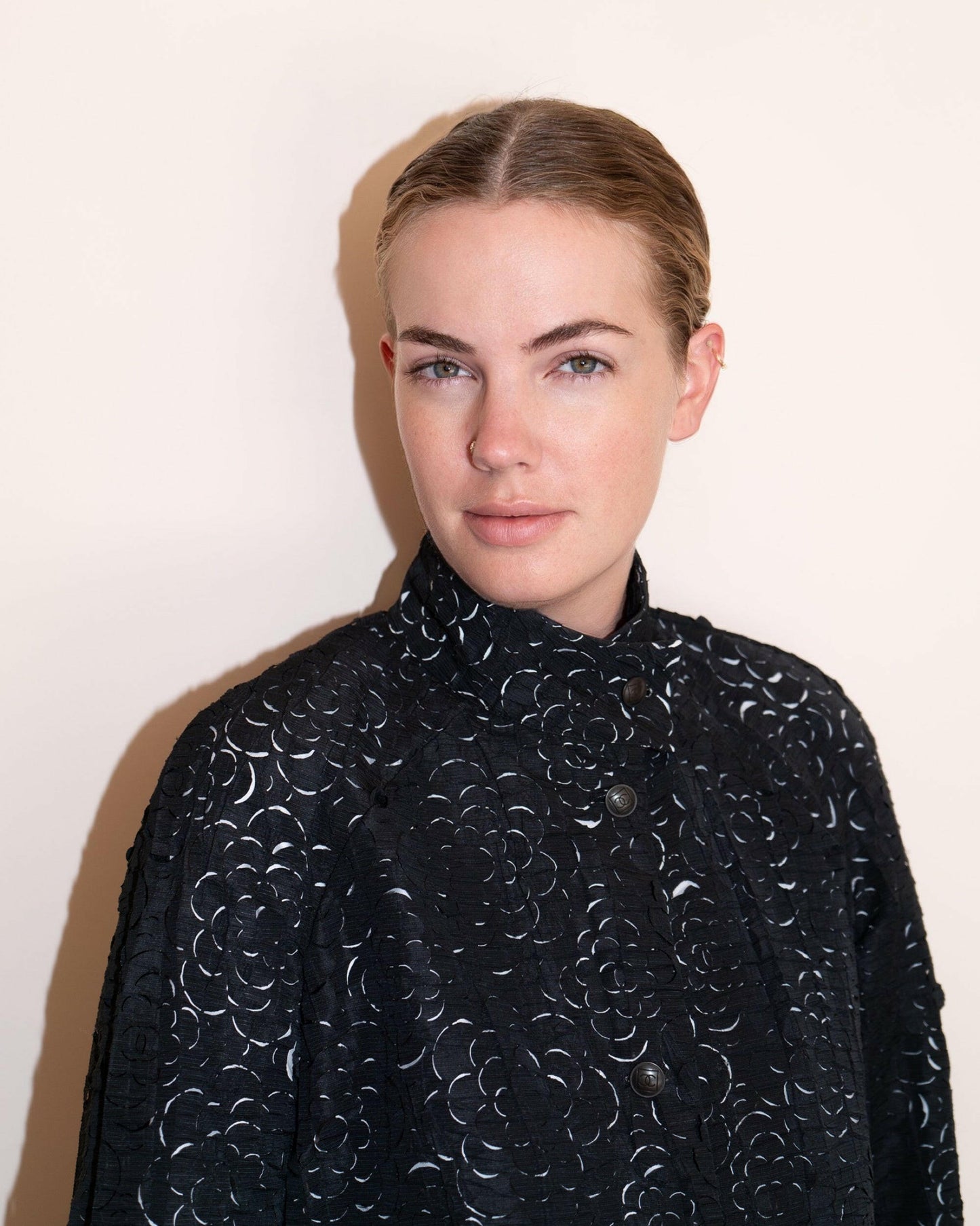 FR38-40 Chanel Spring 2009 Perforated Camellia Interlocking-C Logo Pattern Windbreaker - Vintage Chanel Jacket - - Rarchive.