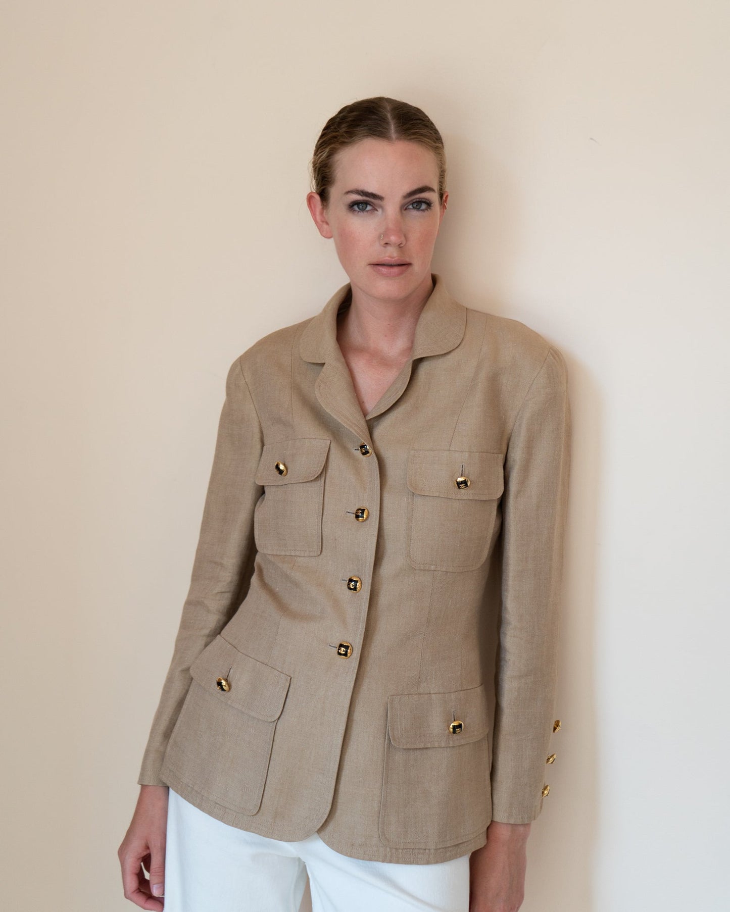 FR38-40 Rare Chanel Cruise 1992 Four Pocketed Linen Jacket - Vintage Chanel Jacket - - Rarchive.