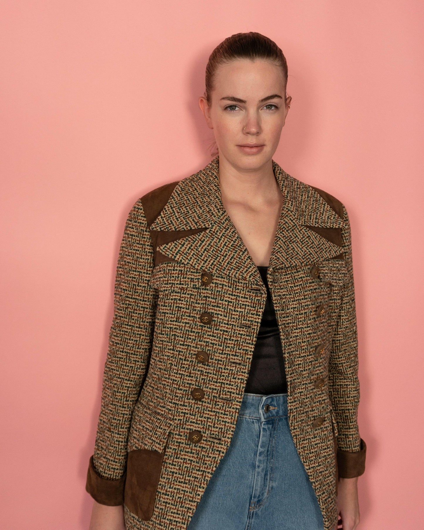 FR38-40 Rare Chanel Fall 1992 Suede Details Tweed Jacket - Vintage Chanel Jacket - - Rarchive.