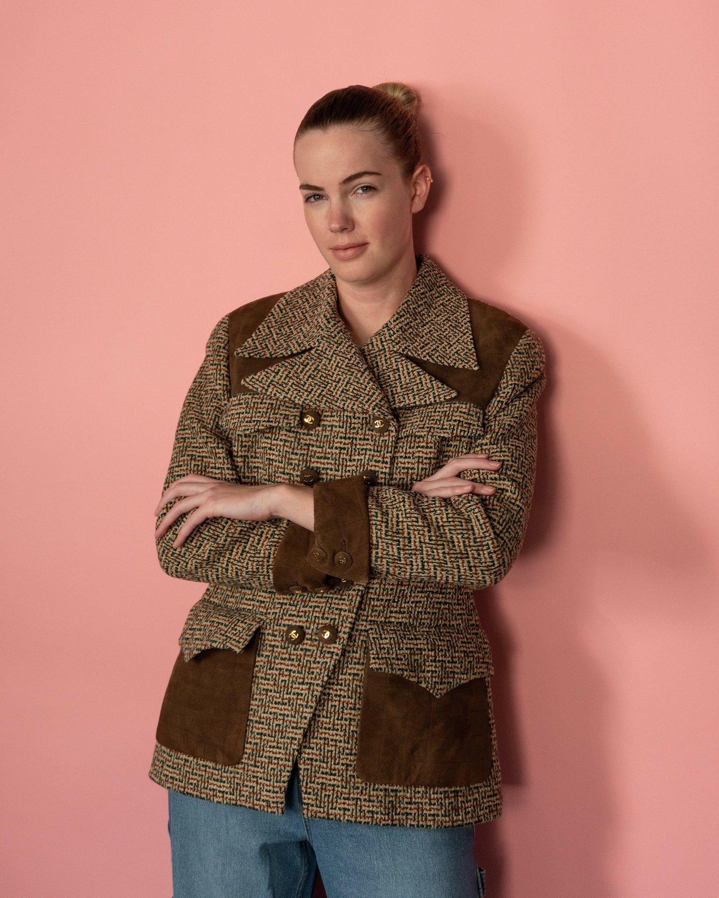 FR38-40 Rare Chanel Fall 1992 Suede Details Tweed Jacket - Vintage Chanel Jacket - - Rarchive.