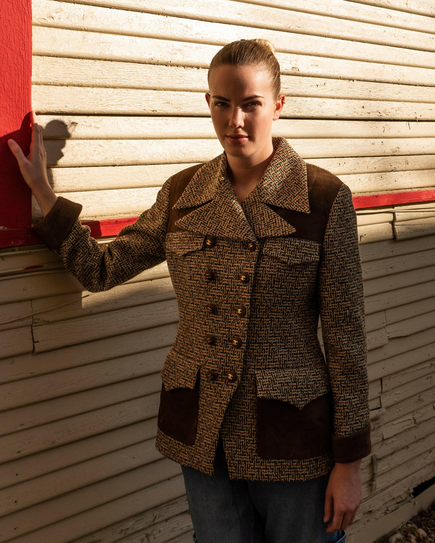 FR38-40 Rare Chanel Fall 1992 Suede Details Tweed Jacket - Vintage Chanel Jacket - - Rarchive.