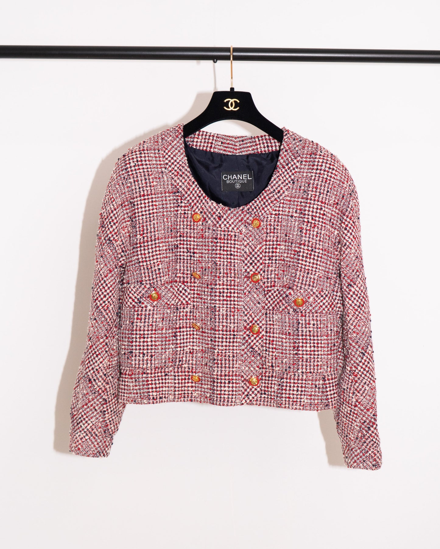 FR40-44 Chanel 1980s Two Pocketed Double Breasted Cropped Jacket - Vintage Chanel Jacket - - Rarchive.