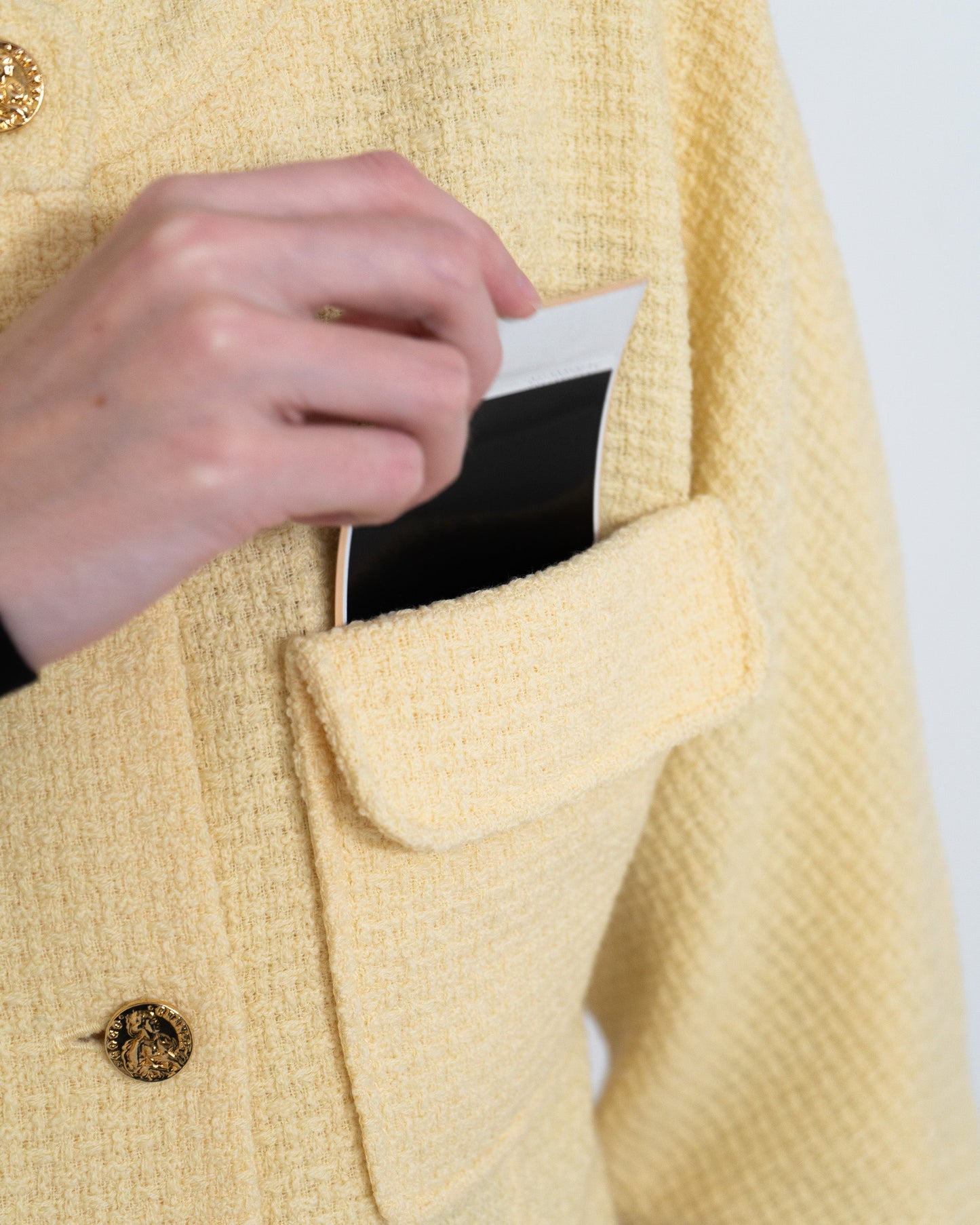 FR36 Chanel Spring 1988 Double-Breasted Cropped Jacket in Powder Yellow - Vintage Chanel Jacket - - Rarchive.