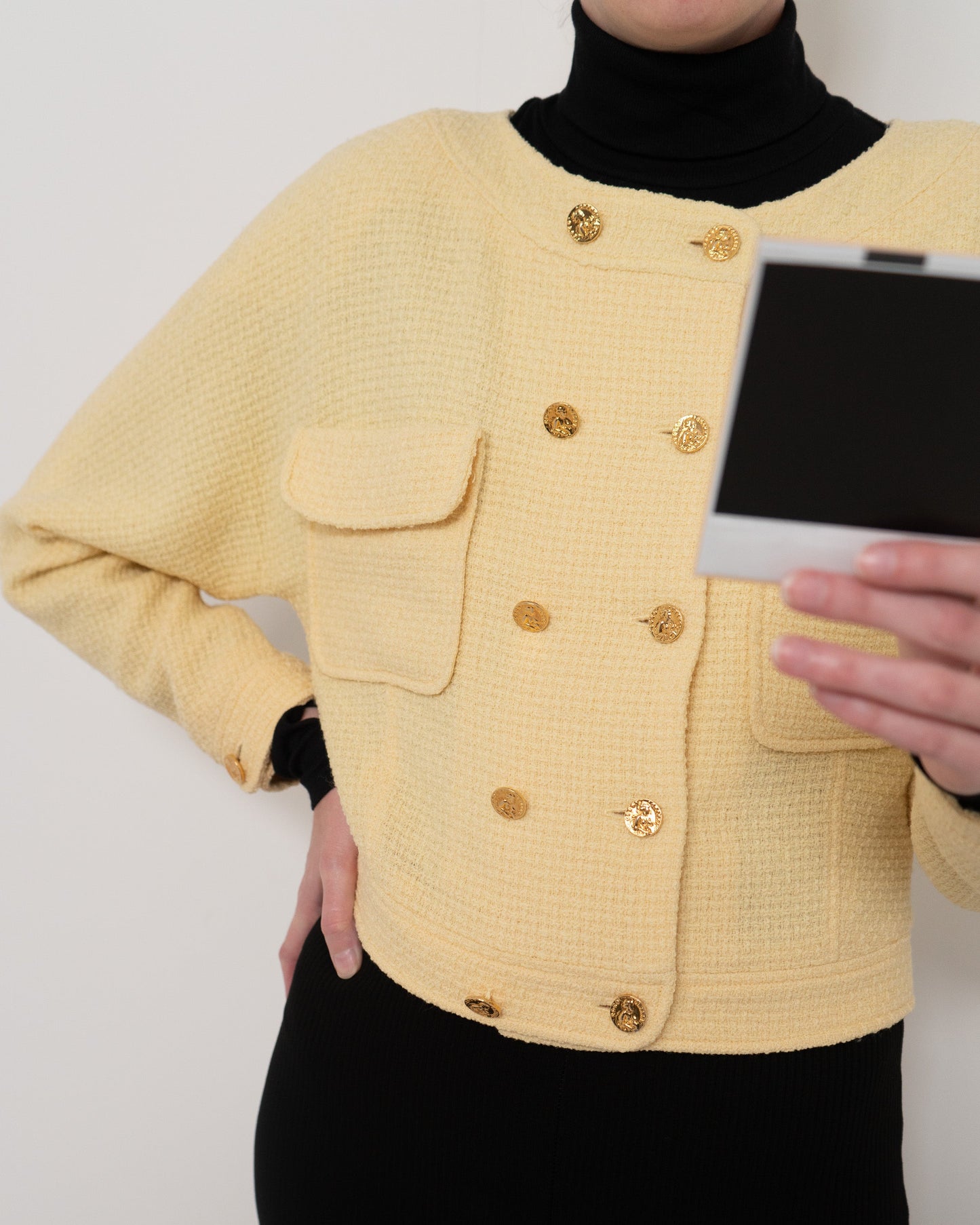 FR36 Chanel Spring 1988 Double-Breasted Cropped Jacket in Powder Yellow - Vintage Chanel Jacket - - Rarchive.