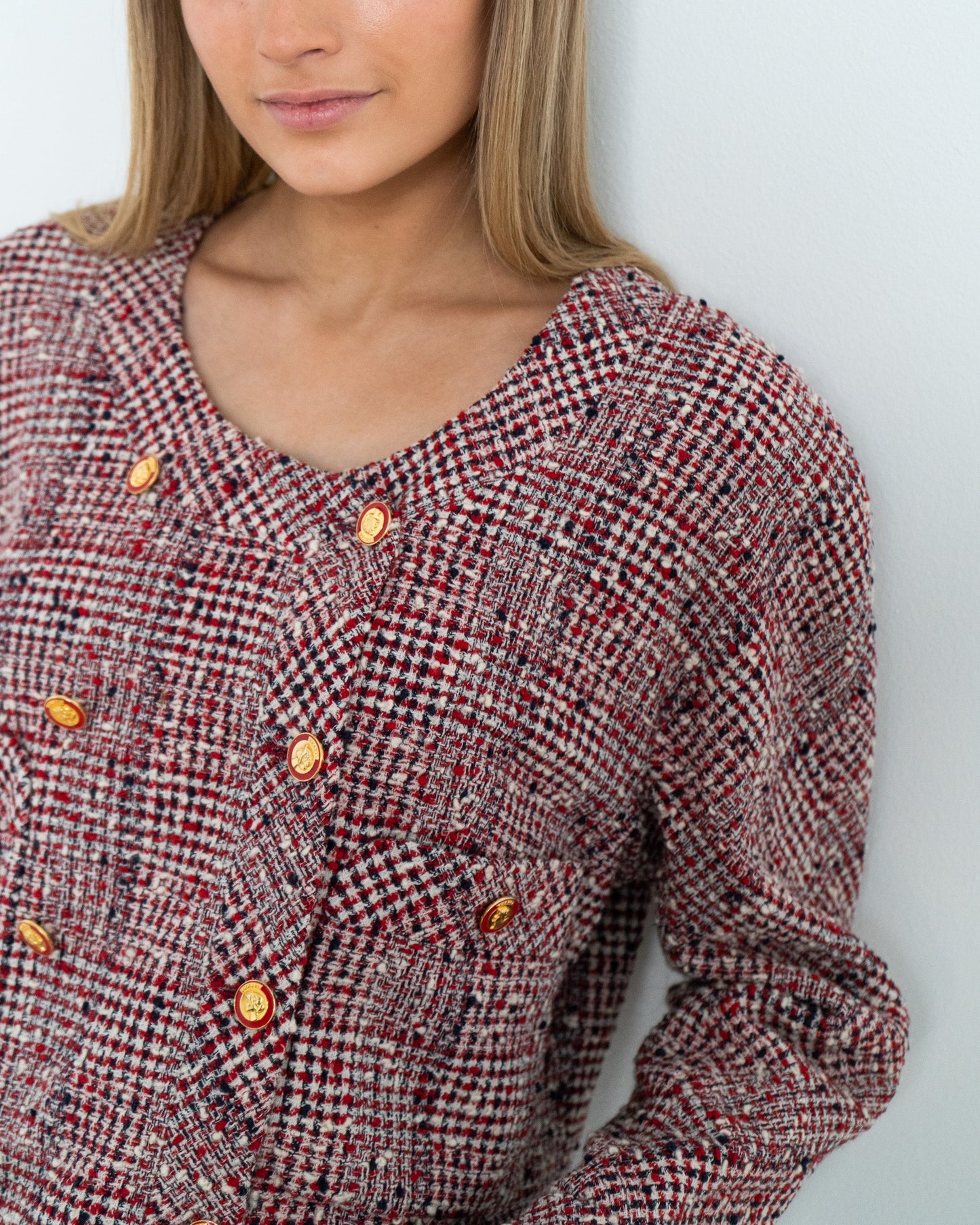 FR40-44 Chanel 1980s Two Pocketed Double Breasted Cropped Jacket - Vintage Chanel Jacket - - Rarchive.