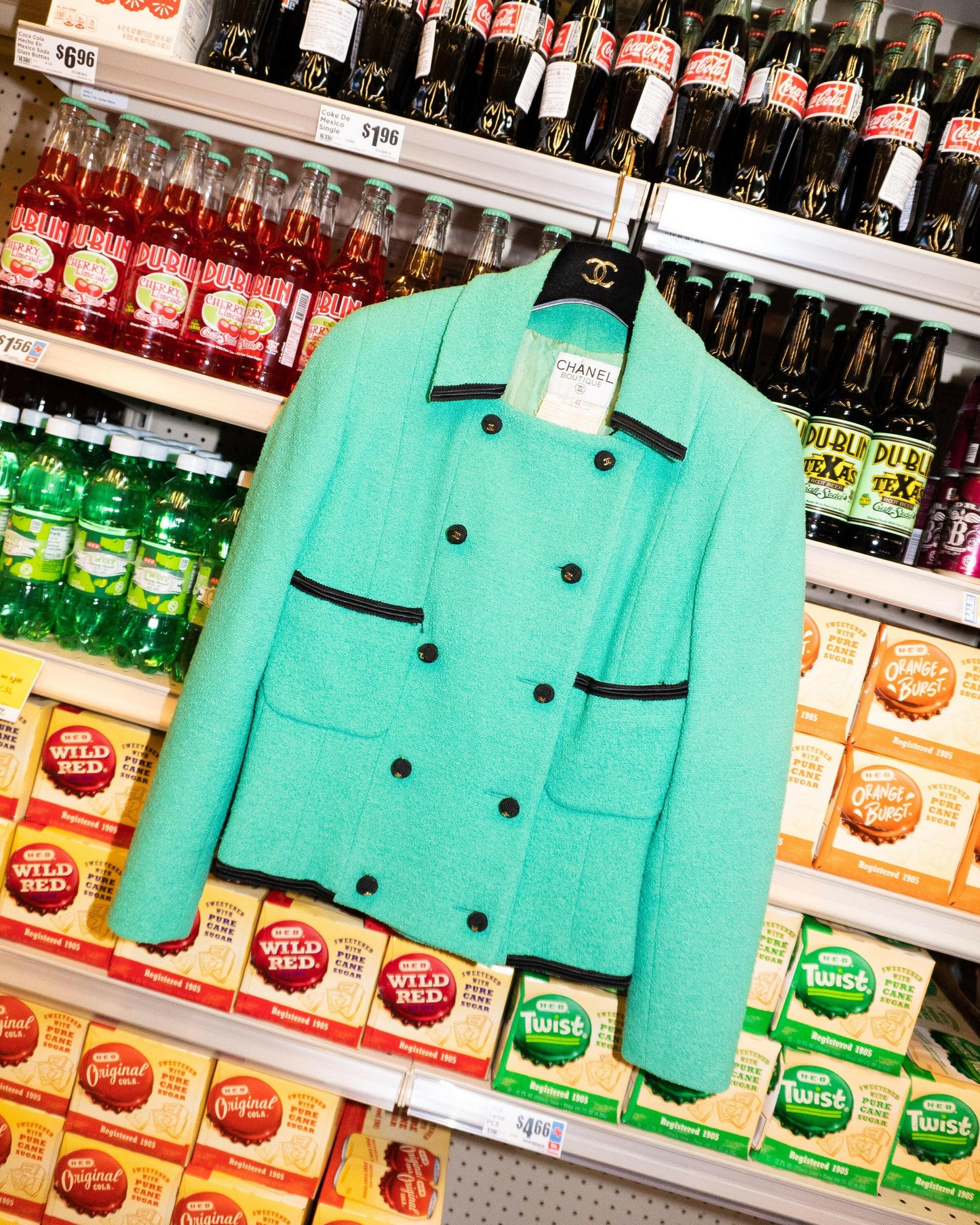 FR38-40 Rare Chanel Cruise 1990 Double-Breasted Green Tweed Boucle Jacket - Vintage Chanel Jacket - - Rarchive.