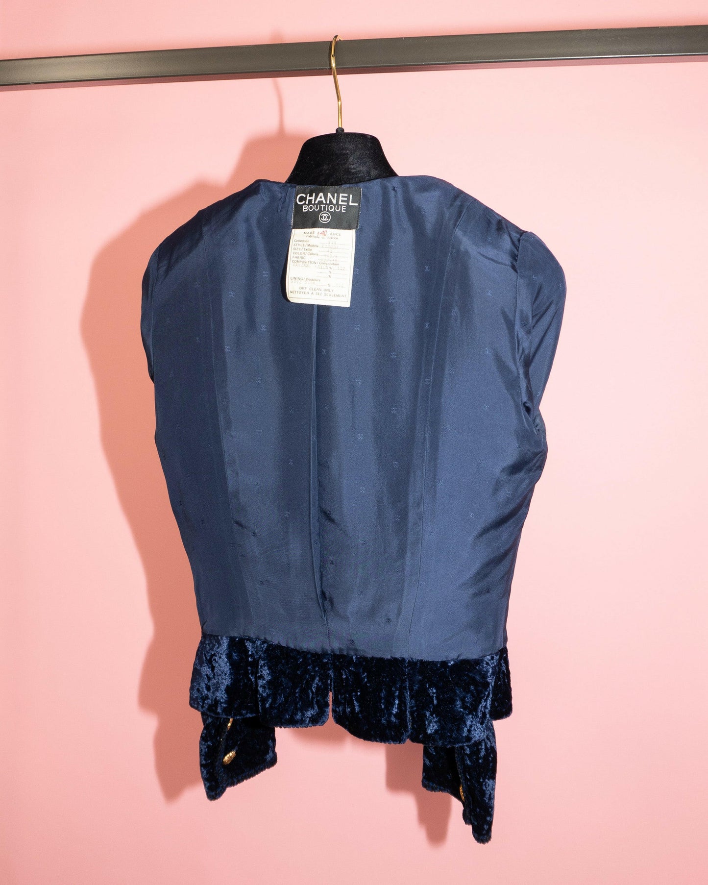 FR34-36 Chanel Fall 1993 Fitted Cut Dark Blue Velvet Jacket - Vintage Chanel Jacket - - Rarchive.