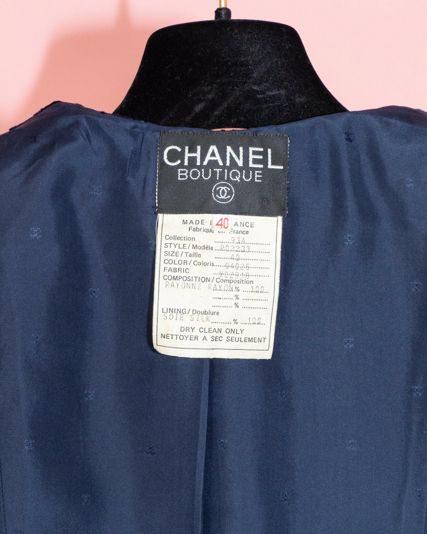 FR34-36 Chanel Fall 1993 Fitted Cut Dark Blue Velvet Jacket - Vintage Chanel Jacket - - Rarchive.