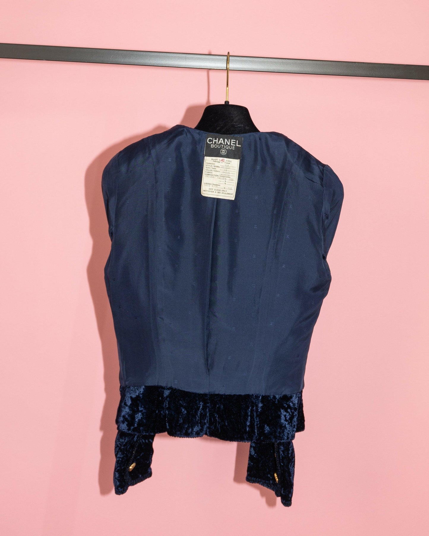 FR34-36 Chanel Fall 1993 Fitted Cut Dark Blue Velvet Jacket - Vintage Chanel Jacket - - Rarchive.