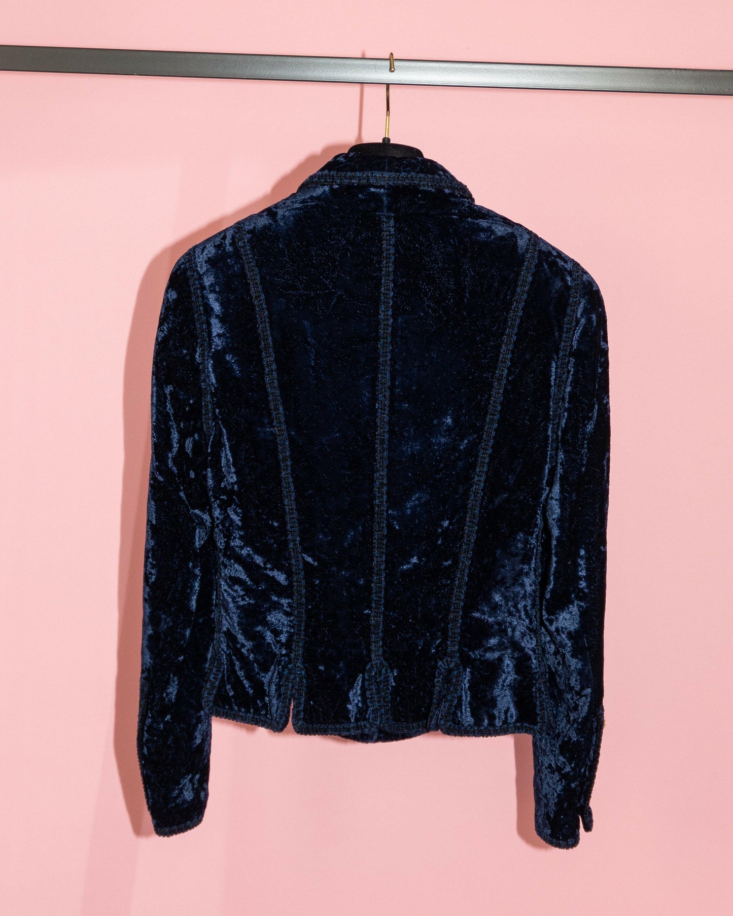 FR34-36 Chanel Fall 1993 Fitted Cut Dark Blue Velvet Jacket - Vintage Chanel Jacket - - Rarchive.