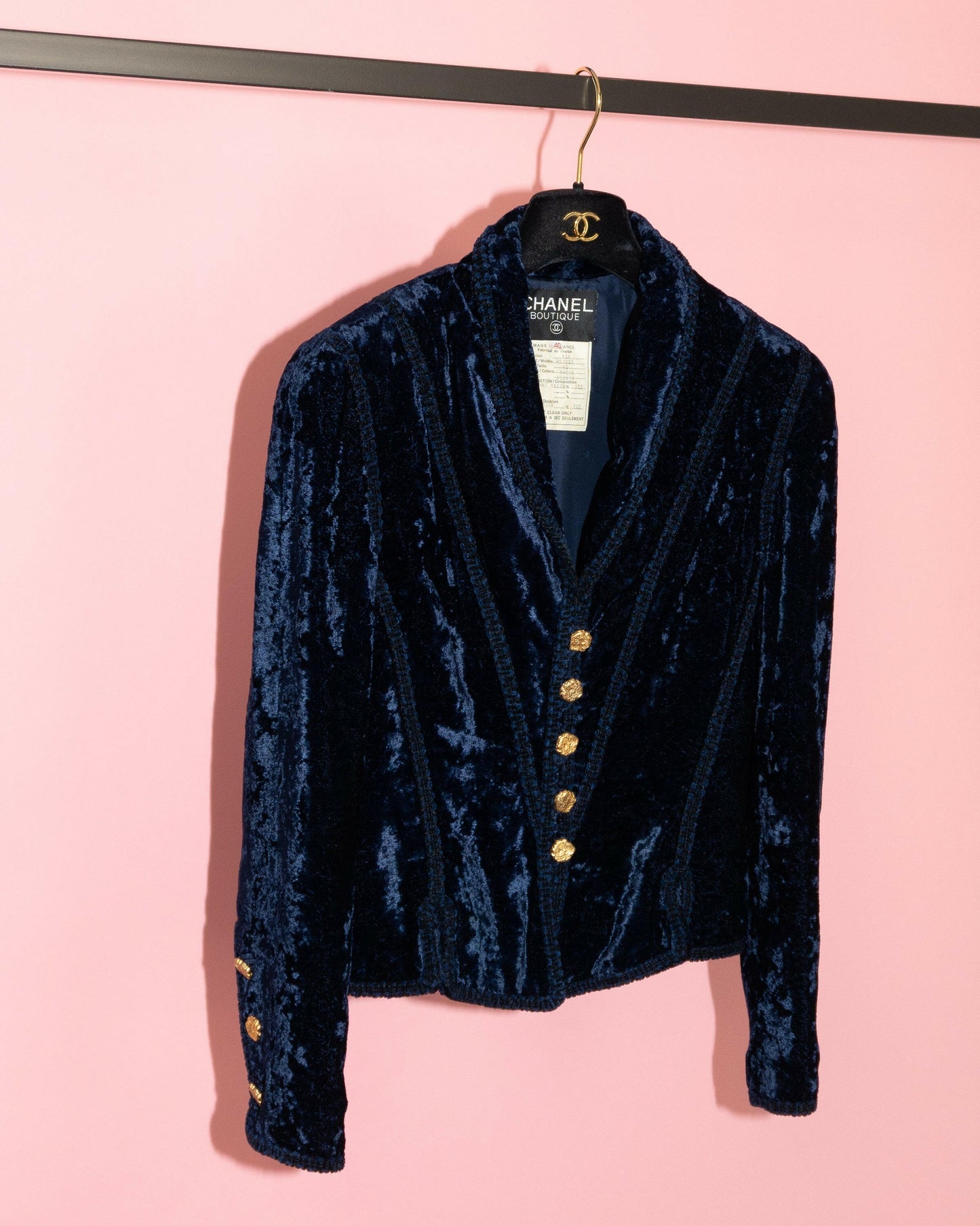 FR34-36 Chanel Fall 1993 Fitted Cut Dark Blue Velvet Jacket - Vintage Chanel Jacket - - Rarchive.