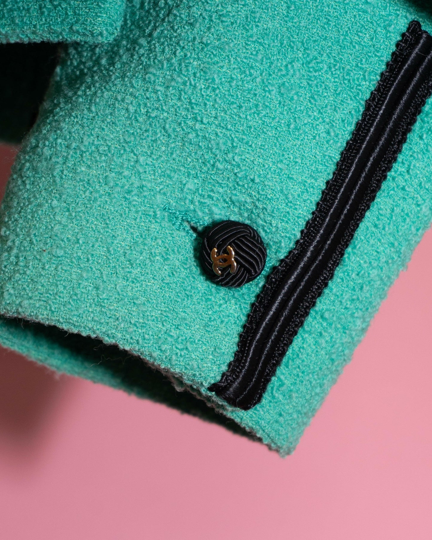 FR38-40 Rare Chanel Cruise 1990 Double-Breasted Green Tweed Boucle Jacket - Vintage Chanel Jacket - - Rarchive.