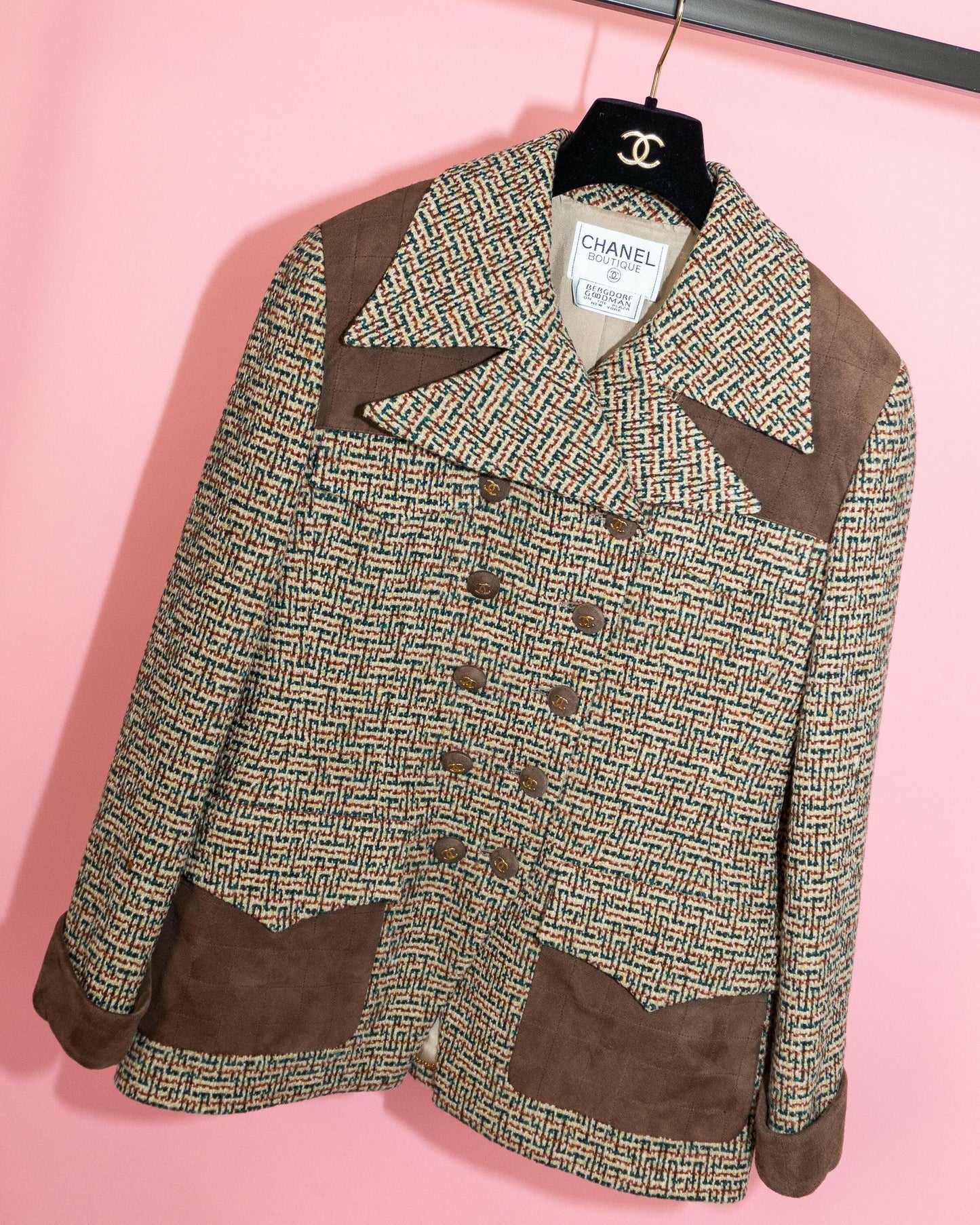 FR38-40 Rare Chanel Fall 1992 Suede Details Tweed Jacket - Vintage Chanel Jacket - - Rarchive.