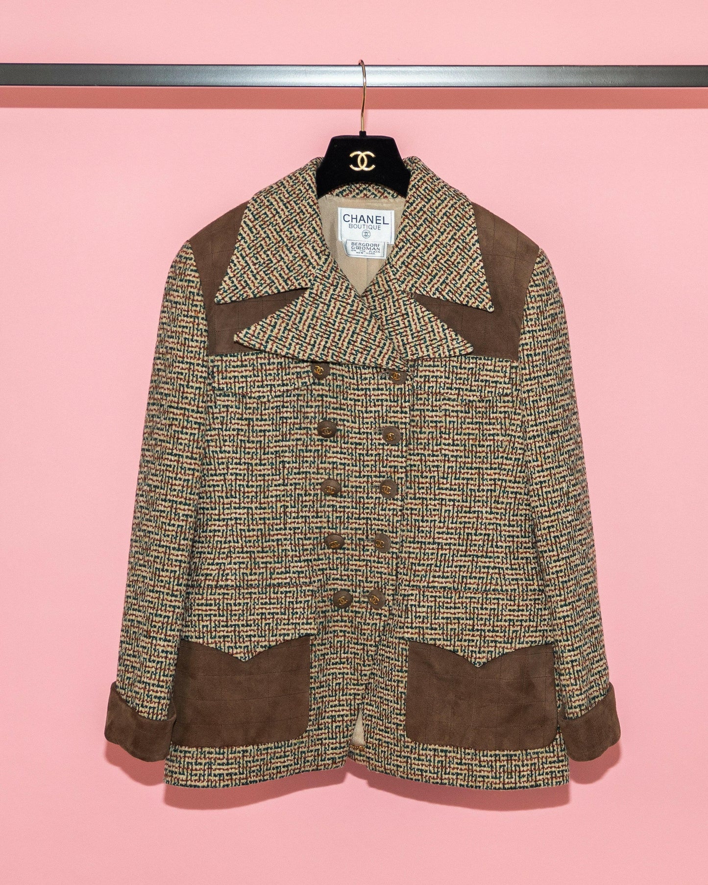 FR38-40 Rare Chanel Fall 1992 Suede Details Tweed Jacket - Vintage Chanel Jacket - - Rarchive.
