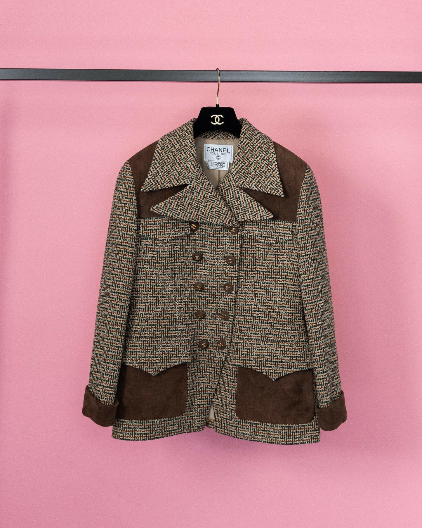 FR38-40 Rare Chanel Fall 1992 Suede Details Tweed Jacket - Vintage Chanel Jacket - - Rarchive.