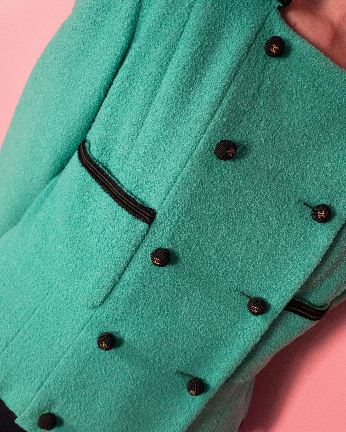 FR38-40 Rare Chanel Cruise 1990 Double-Breasted Green Tweed Boucle Jacket - Vintage Chanel Jacket - - Rarchive.