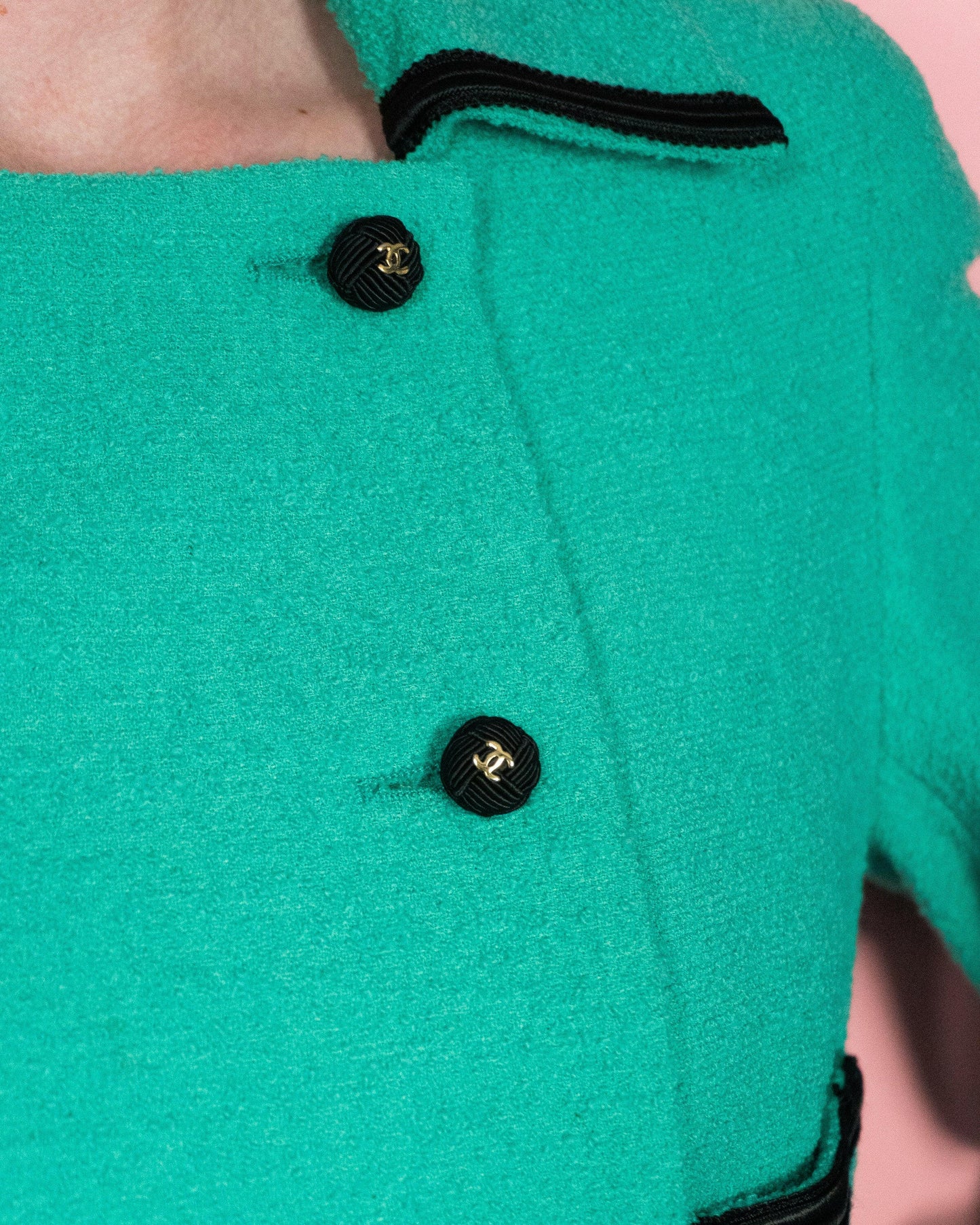 FR38-40 Rare Chanel Cruise 1990 Double-Breasted Green Tweed Boucle Jacket - Vintage Chanel Jacket - - Rarchive.