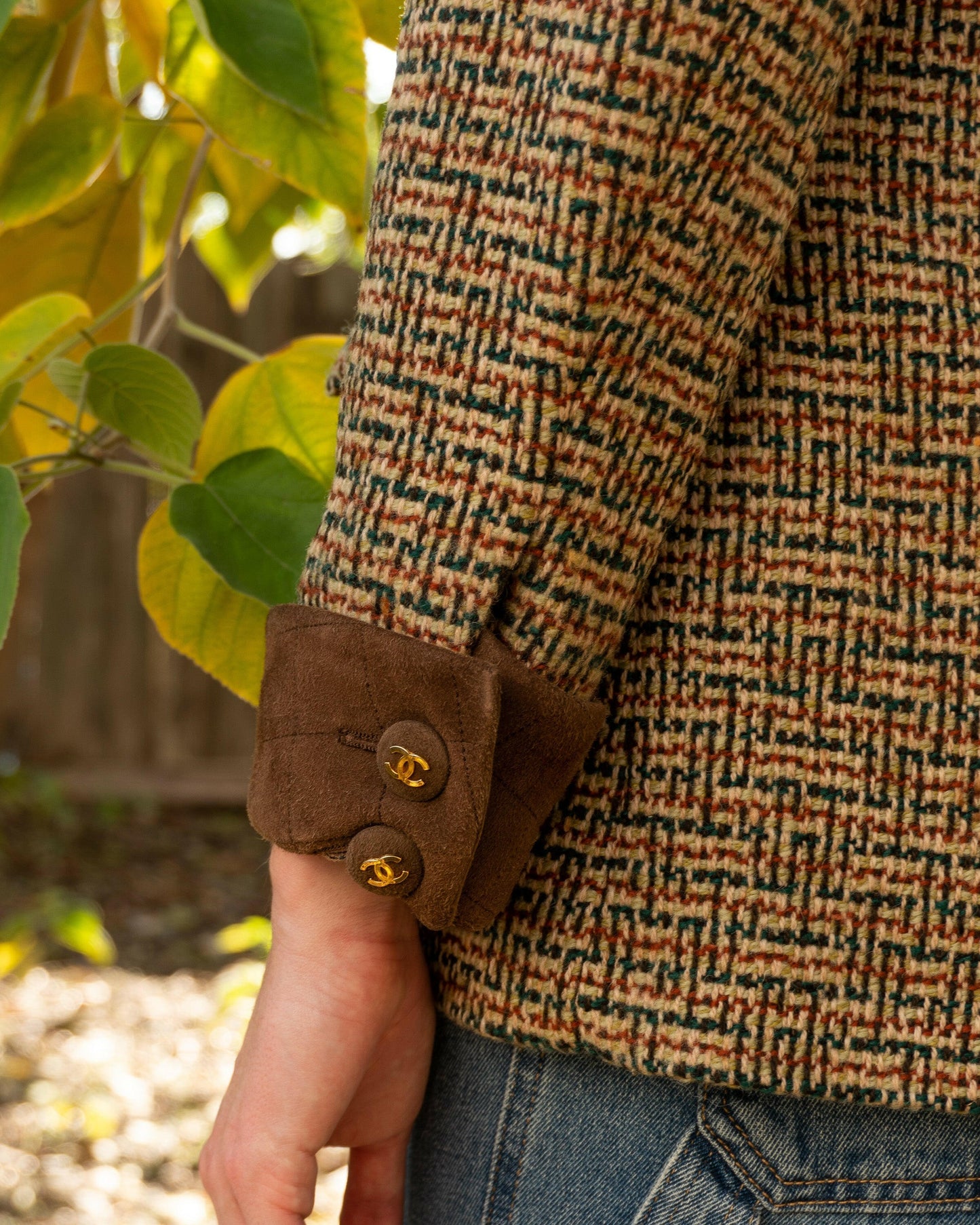 FR38-40 Rare Chanel Fall 1992 Suede Details Tweed Jacket - Vintage Chanel Jacket - - Rarchive.