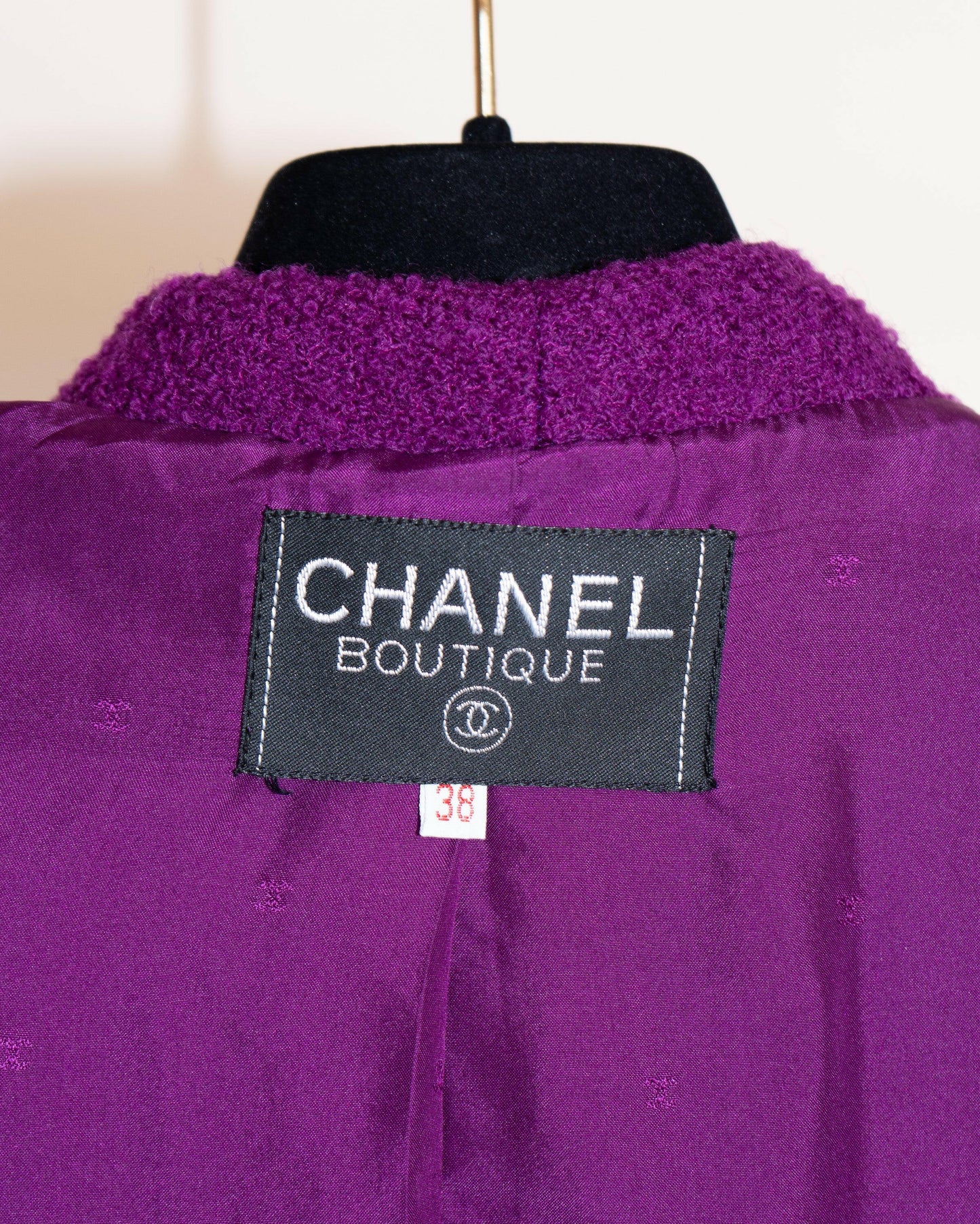 FR34-36 Rare Chanel Fall 1993 Fitted Cut Braided Trim Slit Detail Purple Wool Tweed Jacket - Vintage Chanel Jacket -   - Rarchive.