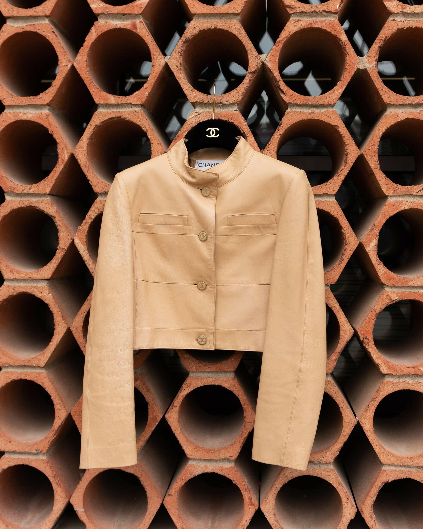 FR38-40 Rare Chanel Fall 2001 Cropped Beige Lambskin Jacket - Vintage Chanel Jacket - - Rarchive.