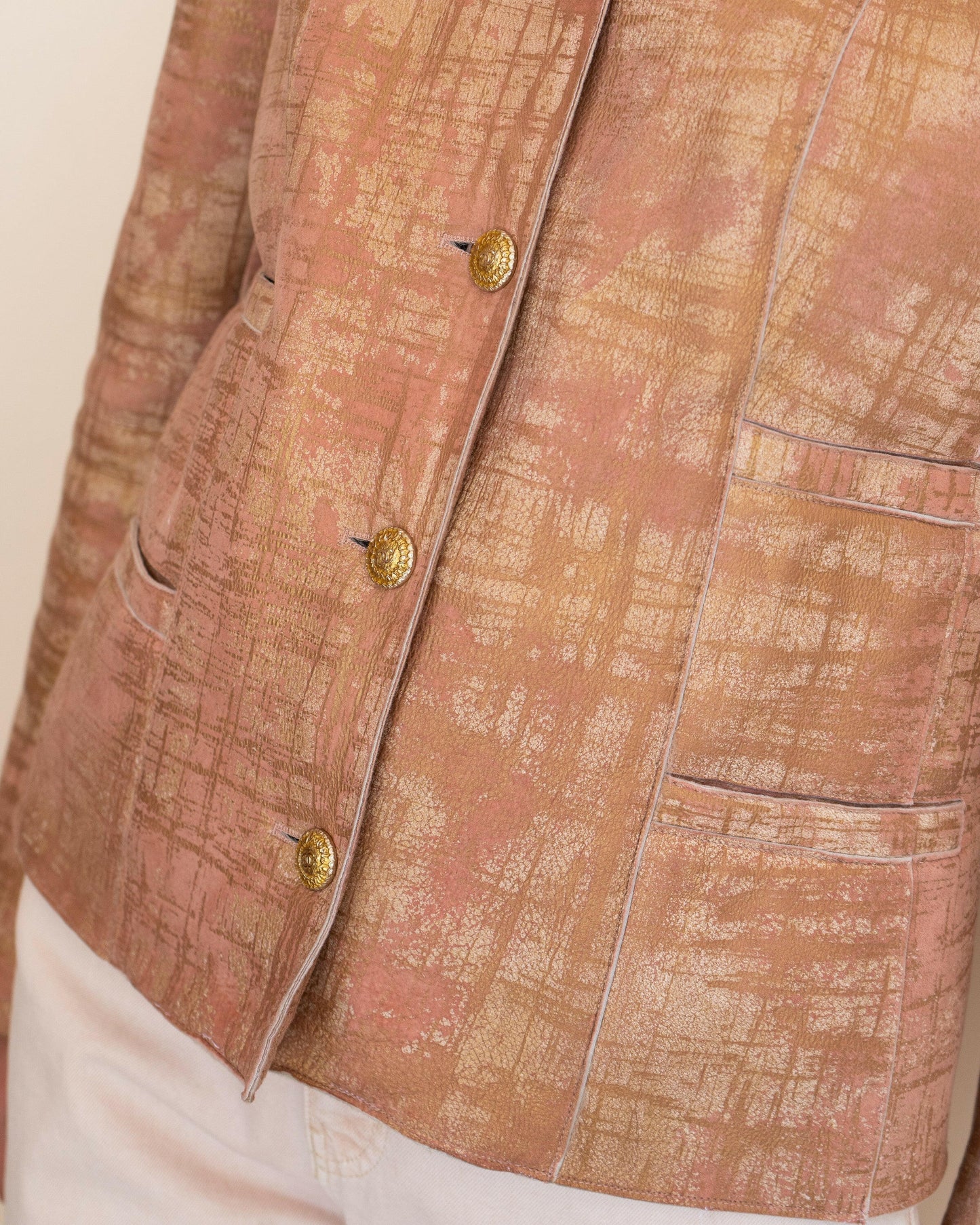 FR40-42 Chanel Fall 2005 Four Pocketed Peach and Gold Shearling Jacket - Vintage Chanel Jacket - - Rarchive.