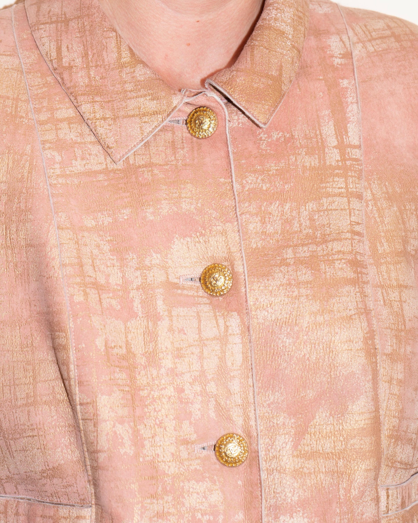 FR40-42 Chanel Fall 2005 Four Pocketed Peach and Gold Shearling Jacket - Vintage Chanel Jacket - - Rarchive.