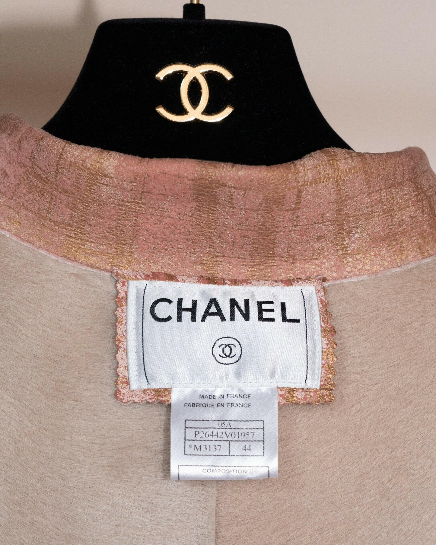 FR40-42 Chanel Fall 2005 Four Pocketed Peach and Gold Shearling Jacket