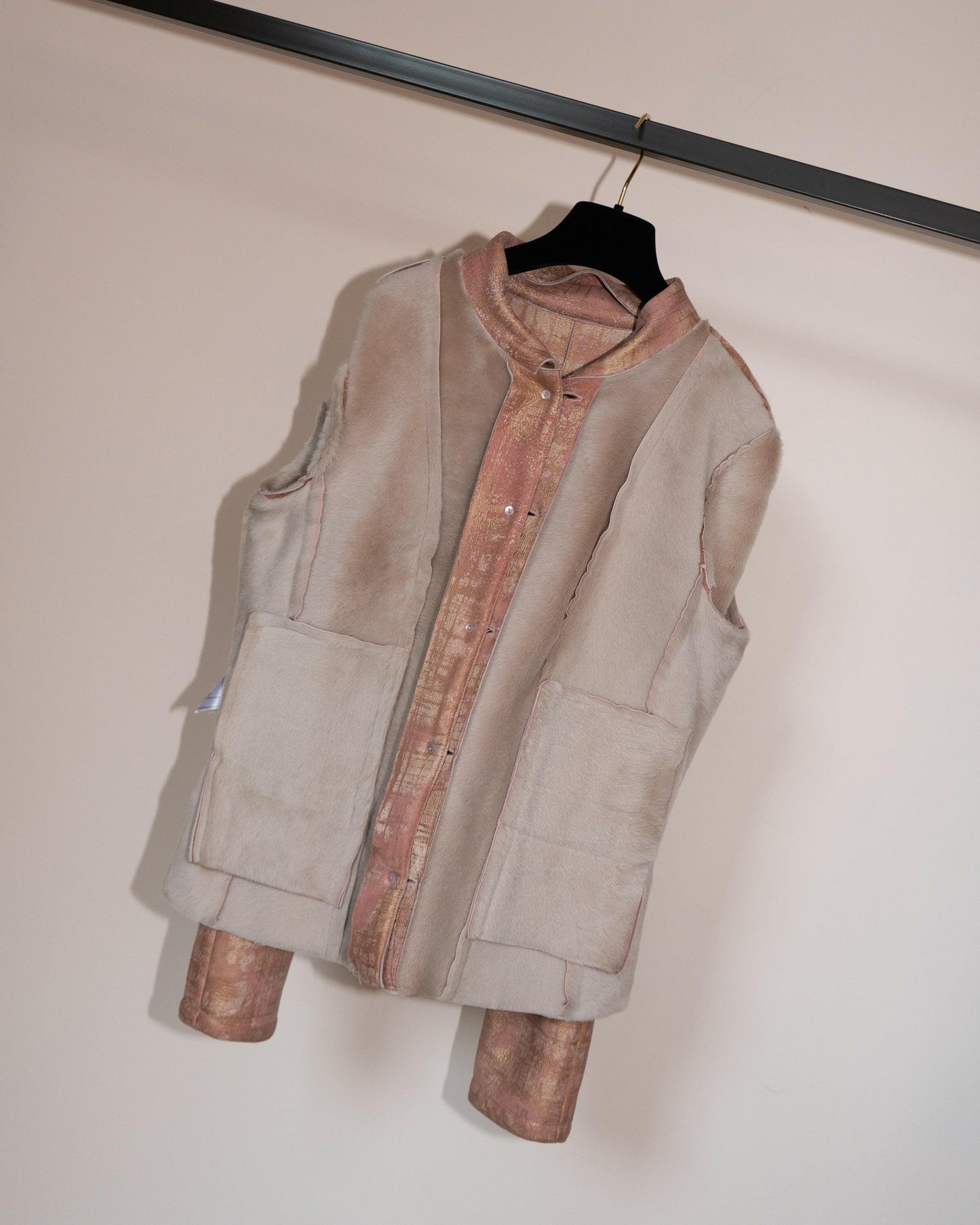 FR40-42 Chanel Fall 2005 Four Pocketed Peach and Gold Shearling Jacket