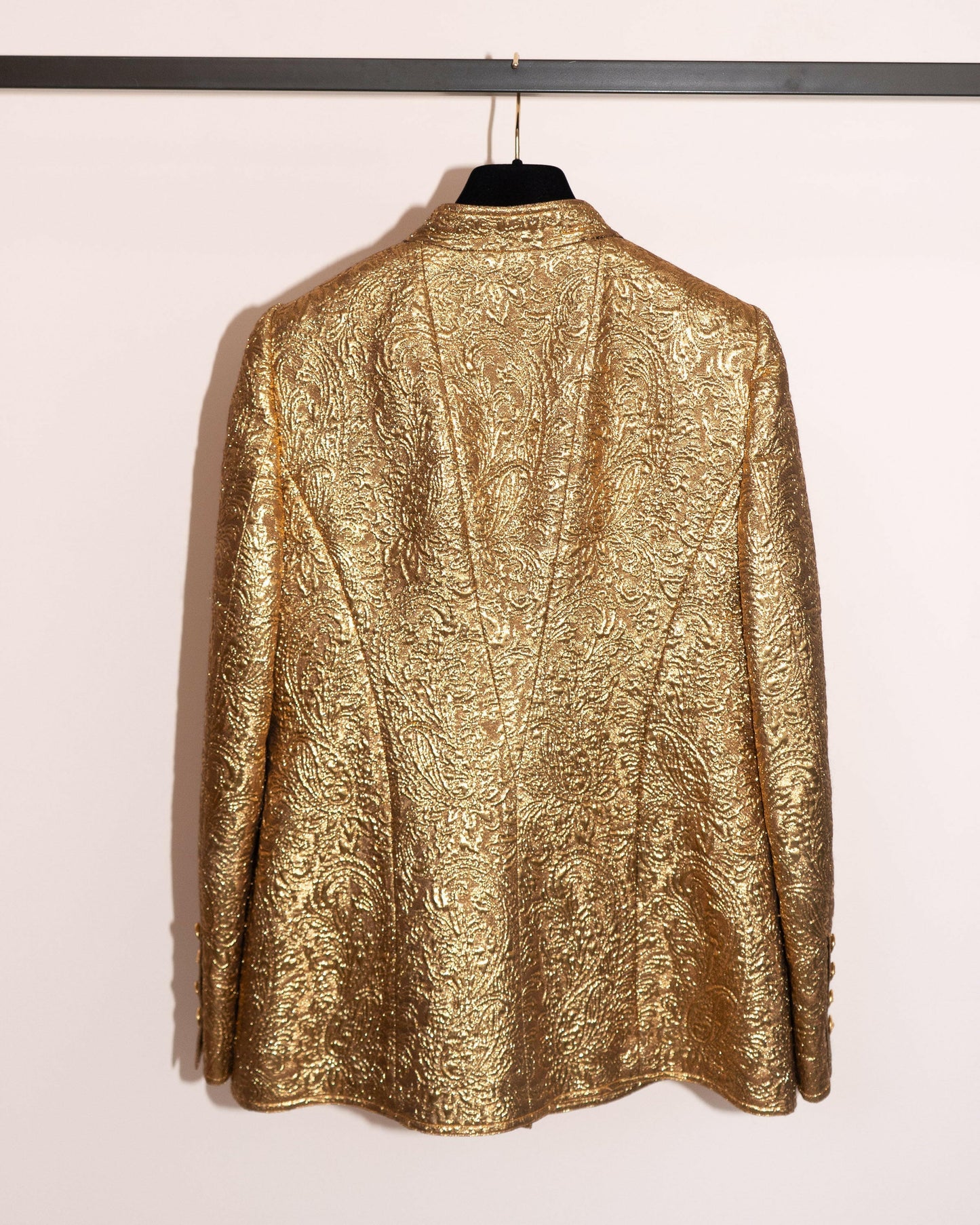 FR38-40 Rare Chanel Fall 1996 High Collar Four-Pocketed Gold Brocade Jacket