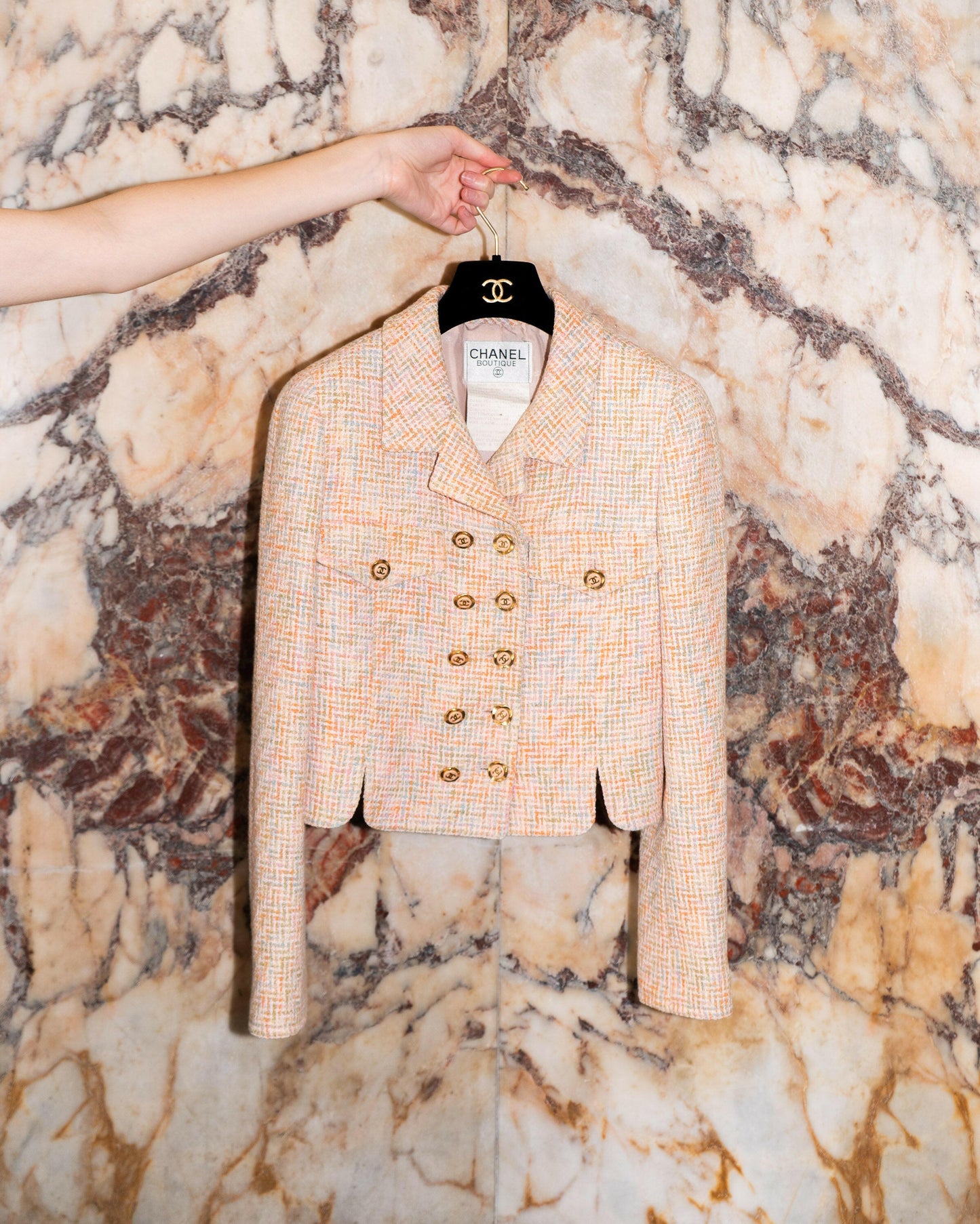 FR34-36 Rare Chanel Cruise 1994 Two Pocketed Cropped Multicolor Tweed Jacket - Vintage Chanel Jacket - - Rarchive.