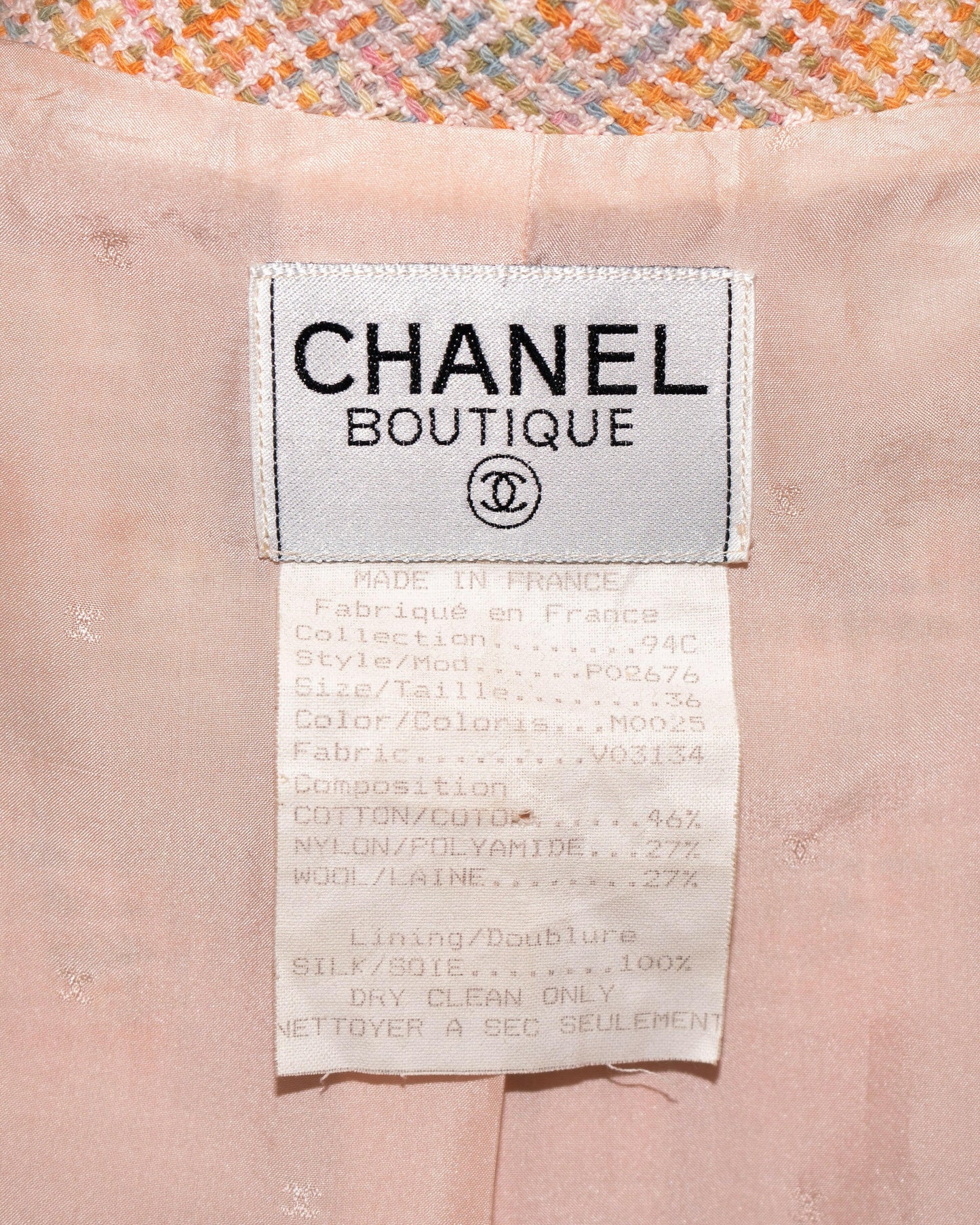 FR34-36 Rare Chanel Cruise 1994 Two Pocketed Cropped Multicolor Tweed Jacket - Vintage Chanel Jacket - - Rarchive.