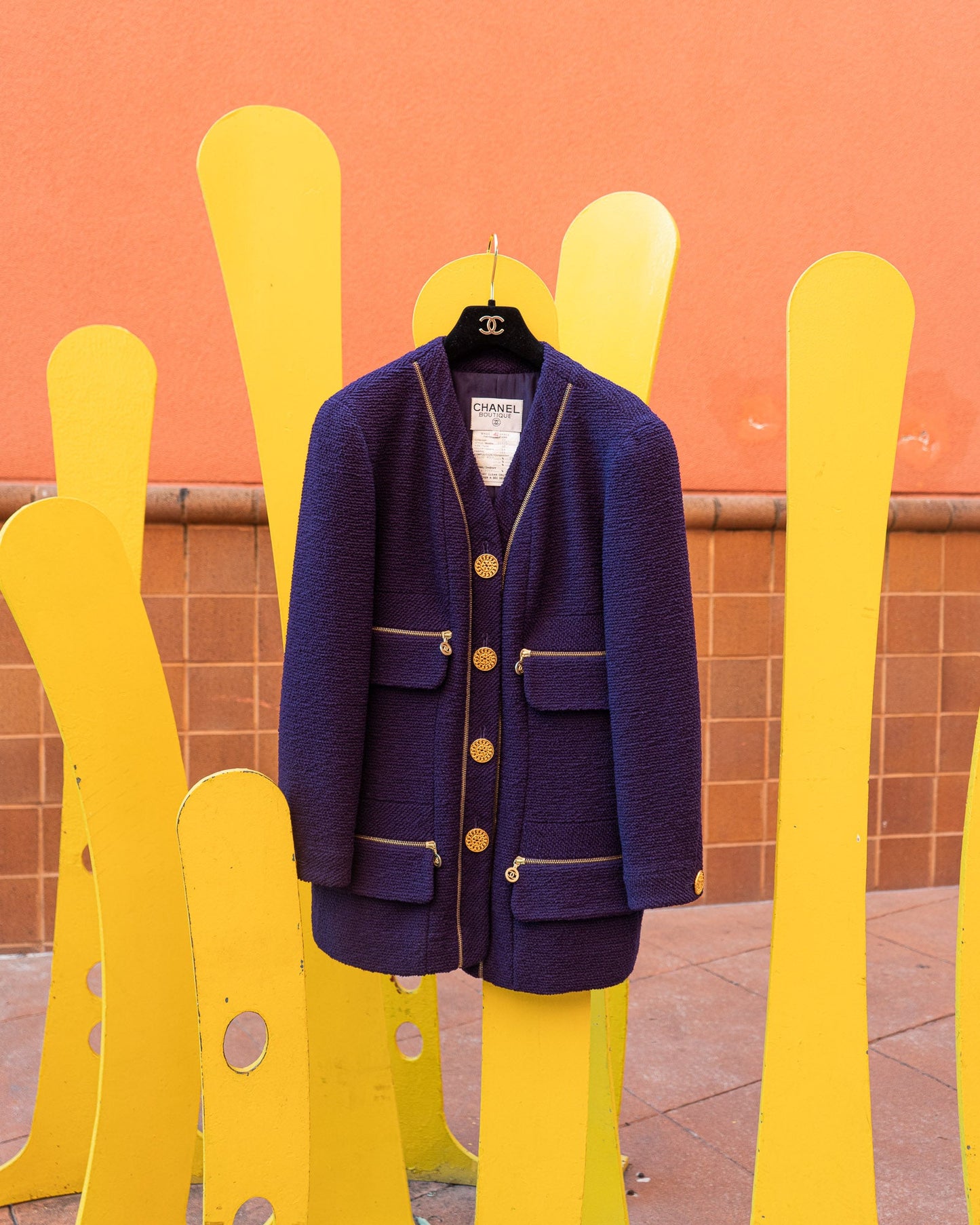 FR42 Chanel Spring 1992 Four Pockets Zip Details Tweed Boucle Jacket in Royal Purple - Vintage Chanel Jacket - - Rarchive.