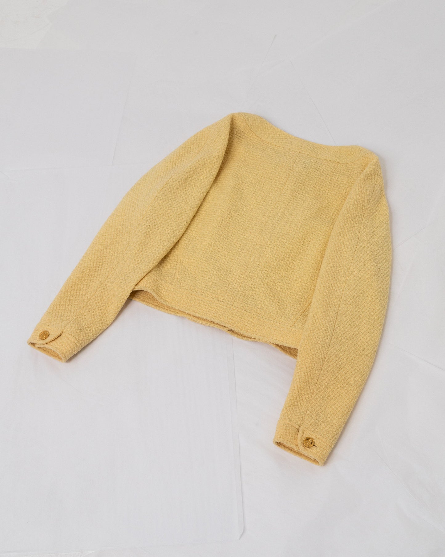 FR36 Chanel Spring 1988 Double-Breasted Cropped Jacket in Powder Yellow - Vintage Chanel Jacket - - Rarchive.